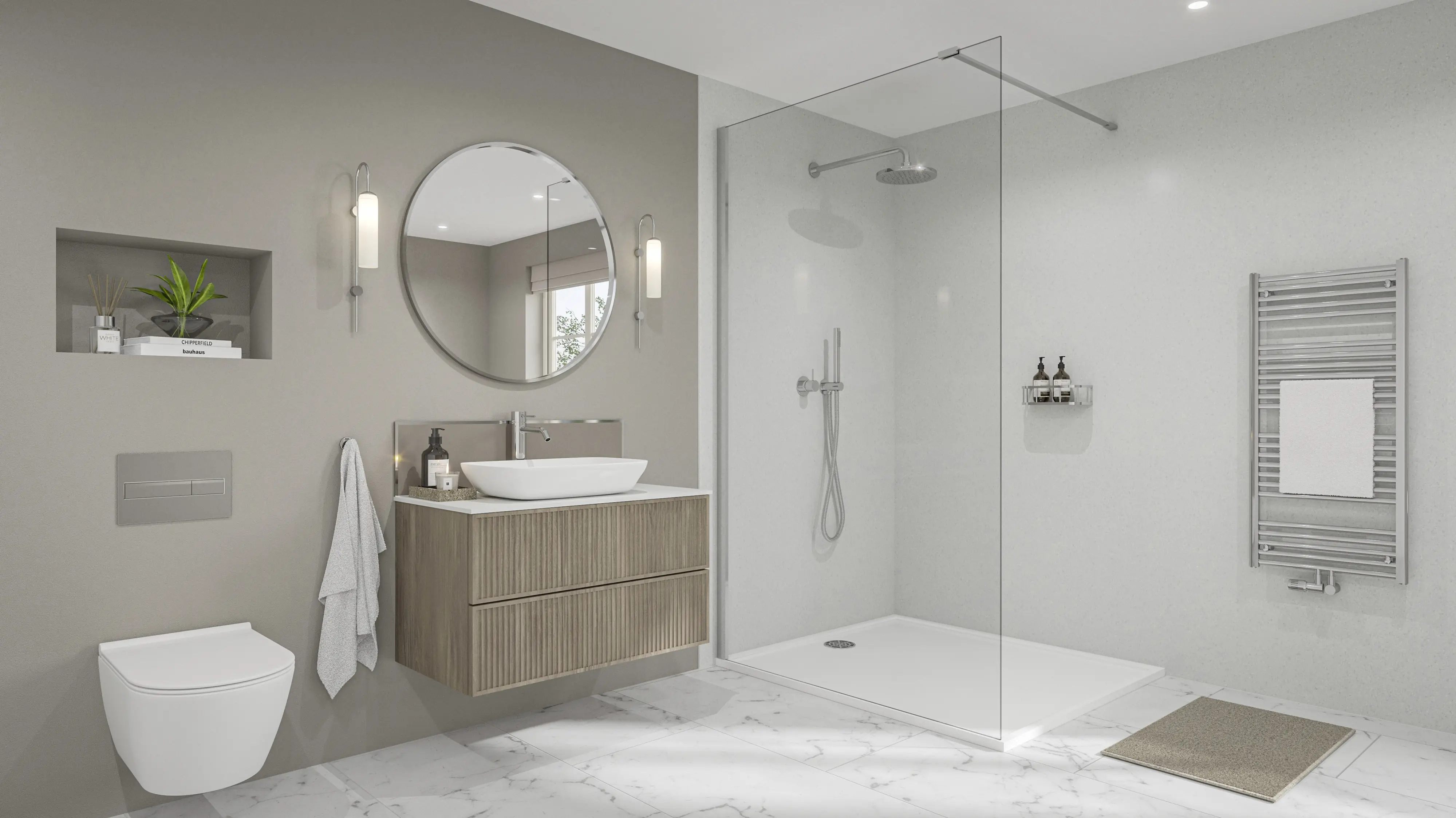 Wetwall Elite Duschrückwand Blanco Frost 16 x 242 cm mit abgerundeter Abschlusskante