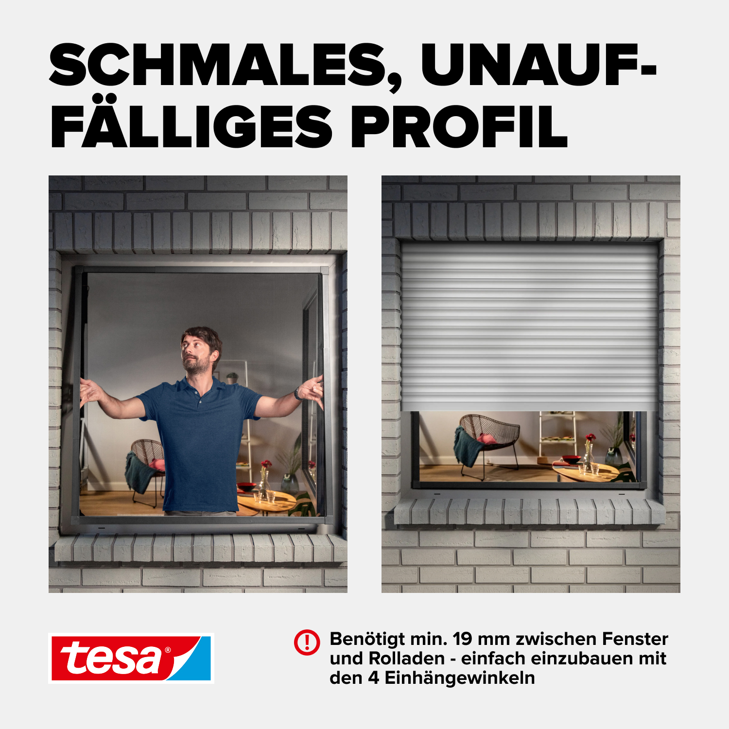 tesa Fliegenschutz-Fenster FALT 80 x 80 - 140 x 140 cm anthrazit/anthrazit