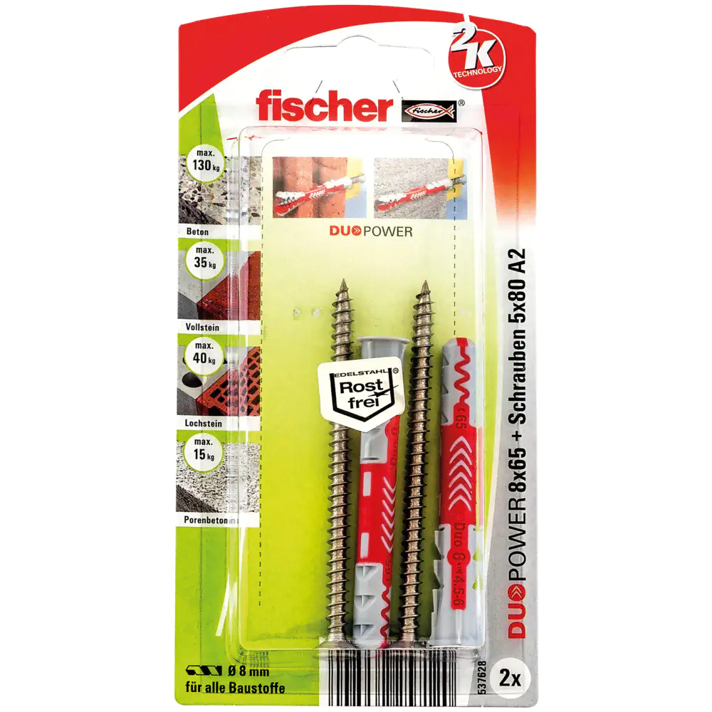 Fischer Dübel-Set Duopower 8.0 x 65 mm - 2 Stück