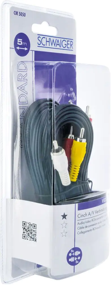 Schwaiger Video Anschlusskabel Cinch CIK5050 533 schwarz, 5m, 3x Cinch Stecker / 3x Cinch Stecker