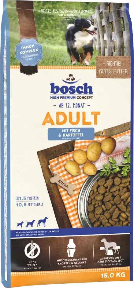 Bosch Trockenfutter für Hunde Adult 15 kg mit Fisch & Kartoffel Bosch Trockenfutter für Hunde Adult 15 kg mit Fisch & Kartoffel