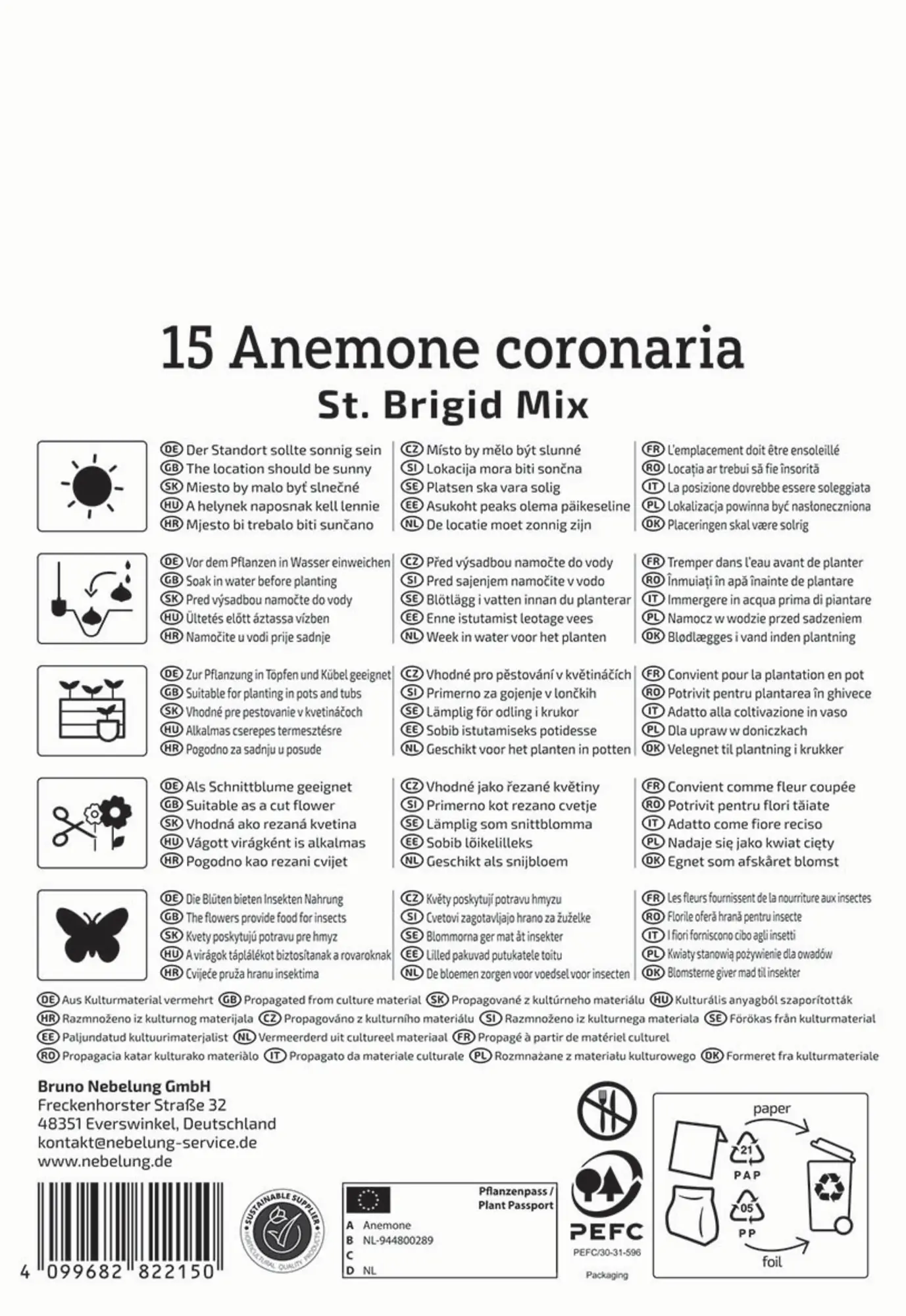 Kiepenkerl Frühjahrsblumenzwiebel Kronen-Anemonen St.Brigid Mischung 15 Stück