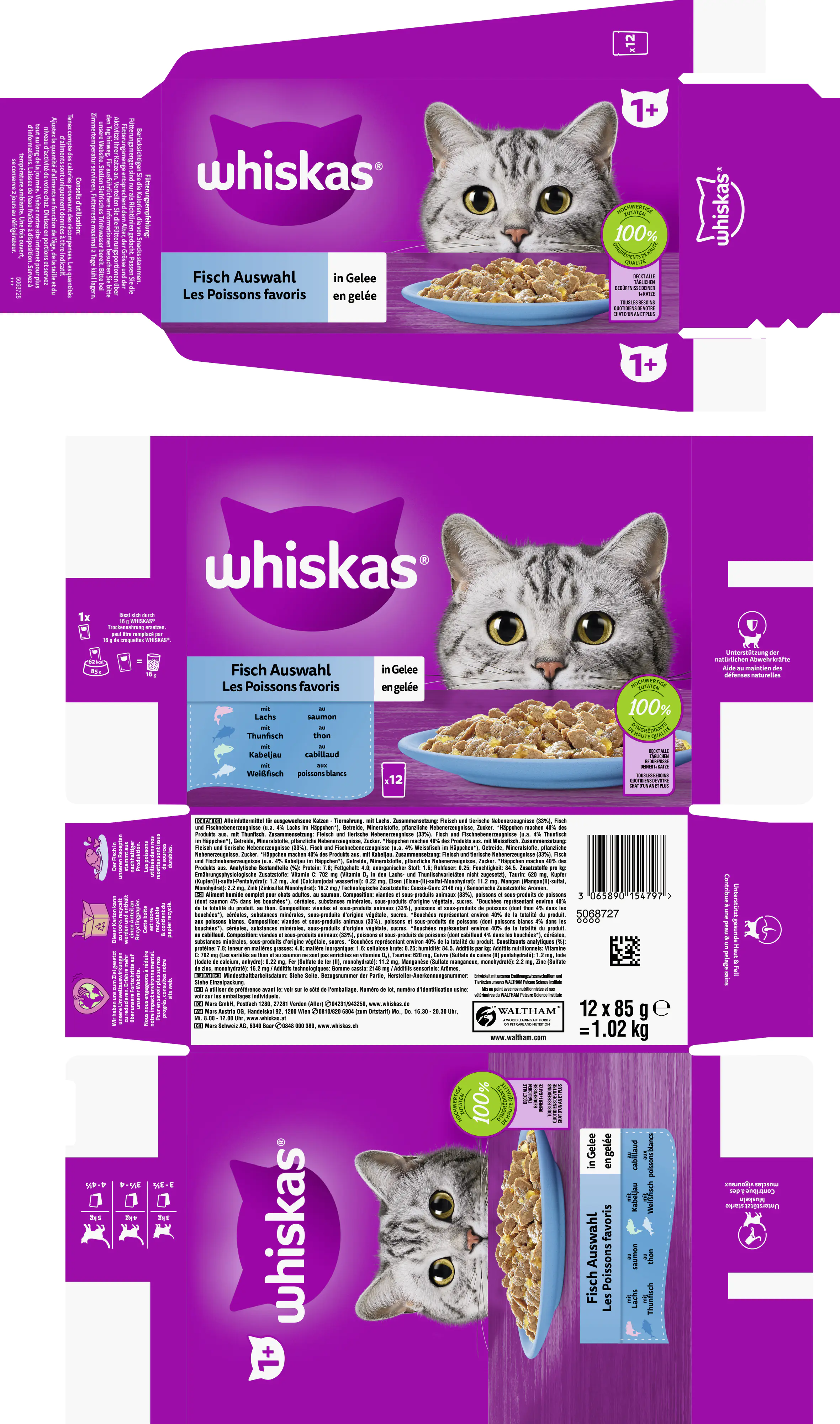 Whiskas Multipack 1+ Fisch in Gelee 12 x 85 g