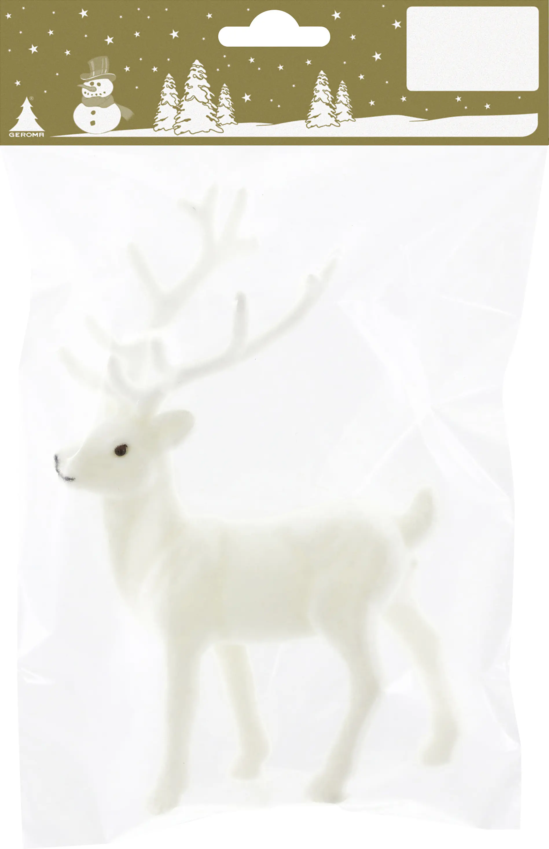 Dekofigur Hirsch aus Kunststoff beflockt 17 cm weiß