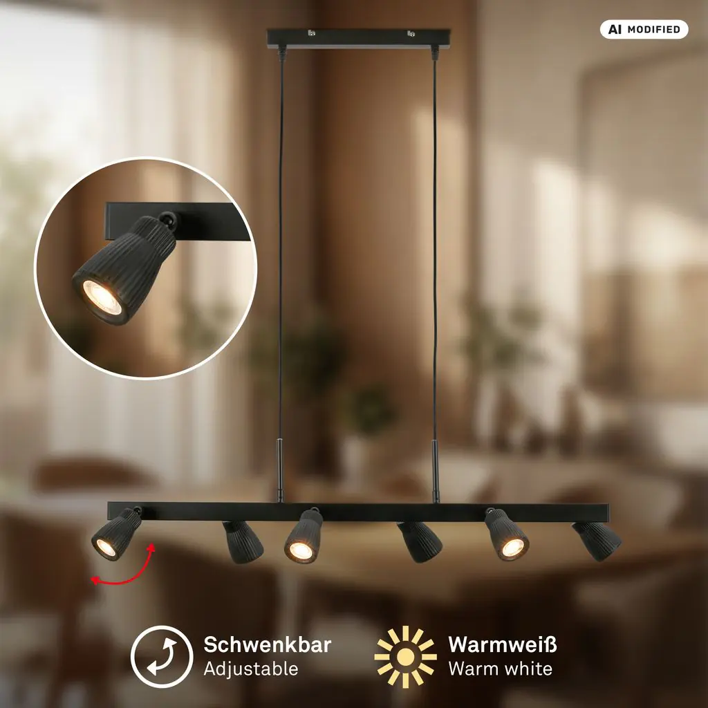Briloner LED-Pendelleuchte RIFF 6-flammig 80,5 x 120 cm schwarz warmweiß
