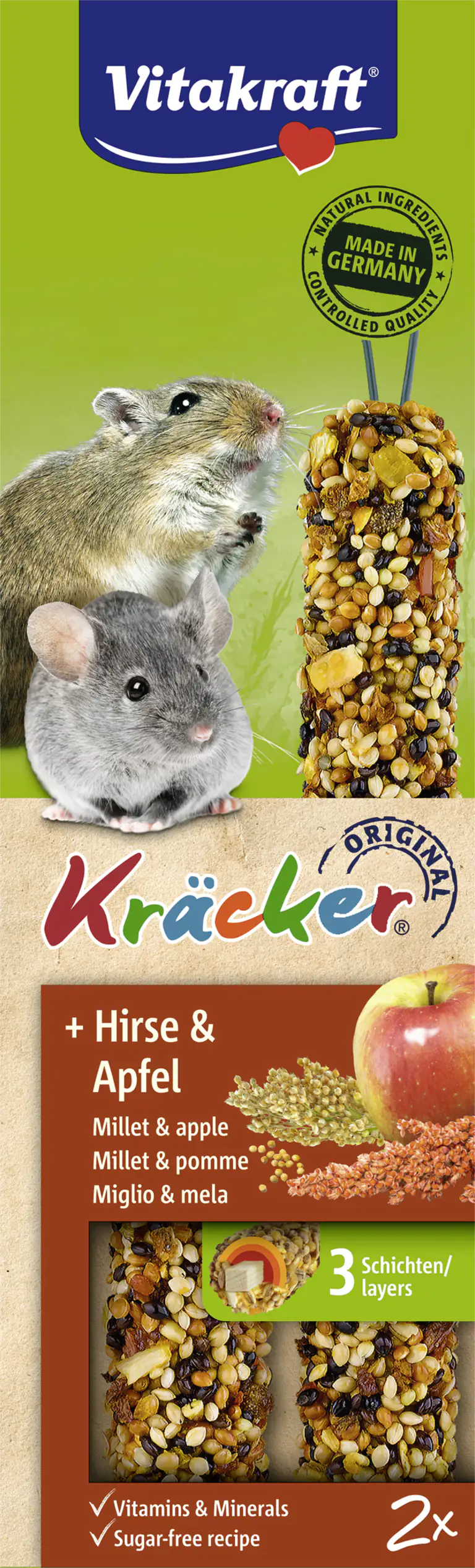 Vitakraft Kräcker® Hirse & Apfel 2 Stück / 60 g Vitakraft Kräcker® Hirse & Apfel 2 Stück / 60 g