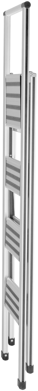 Wenko Alu-Design Klapptrittleiter 4-Stufig, Ultraflach, Breite Stufen, max. 150 kg, Wenko Alu-Design Klapptrittleiter 4-Stufig, Ultraflach, Breite Stufen, max. 150 kg,