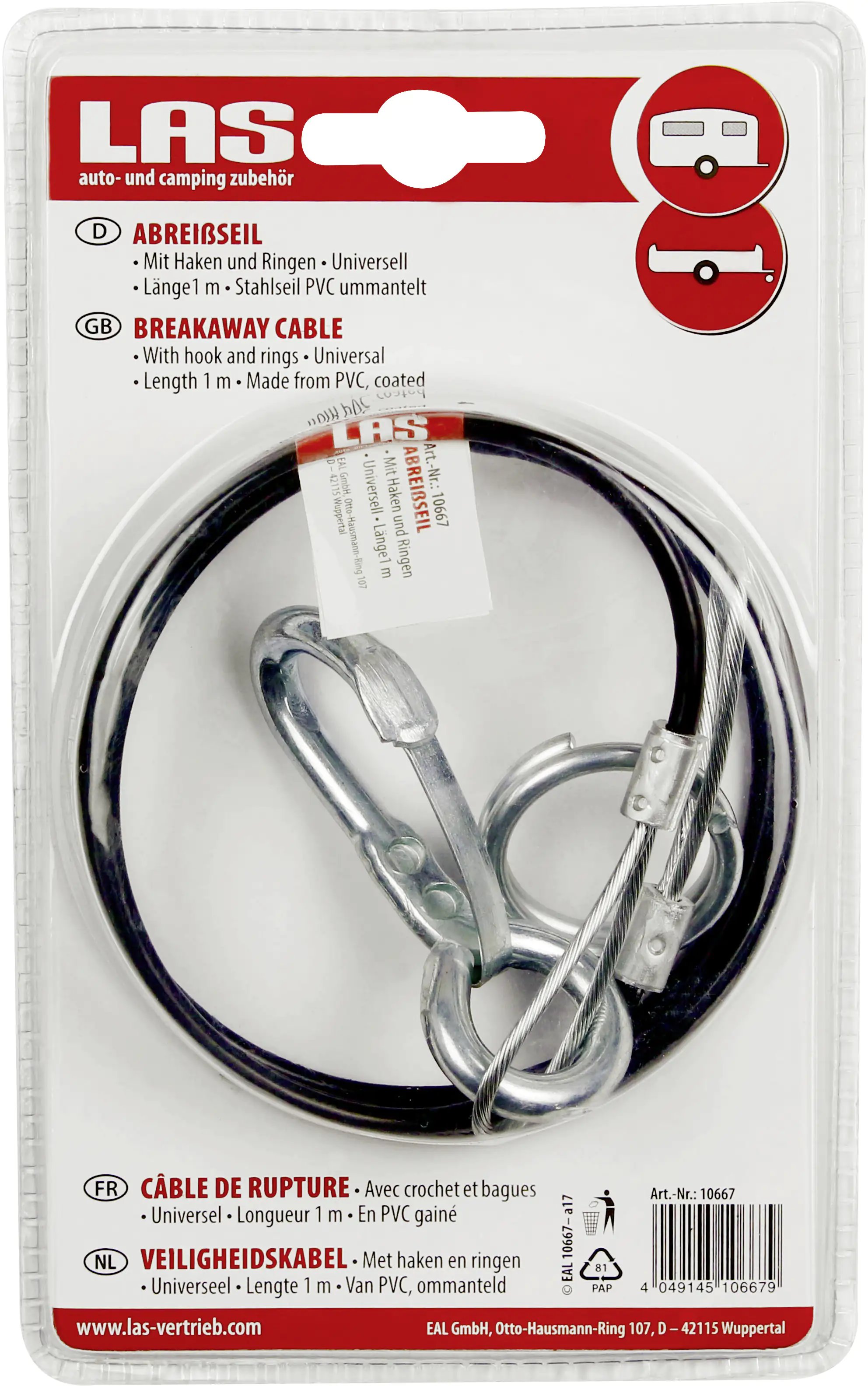 LAS Abreißseil mit Haken und Ringen 1m