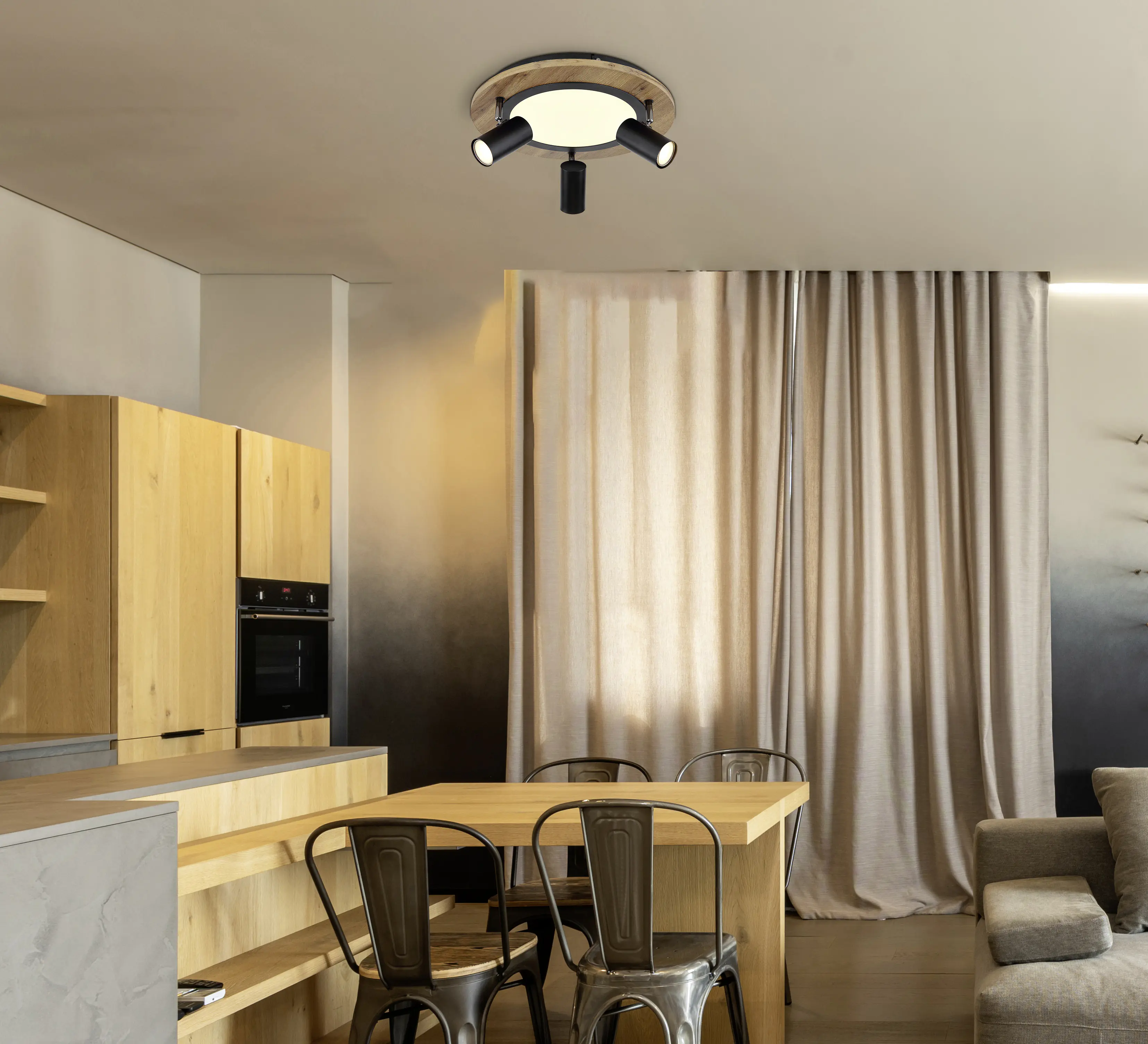 Globo LED Deckenleuchte Kassu schwarz-holz Ø 40 cm GU10, warmweiß