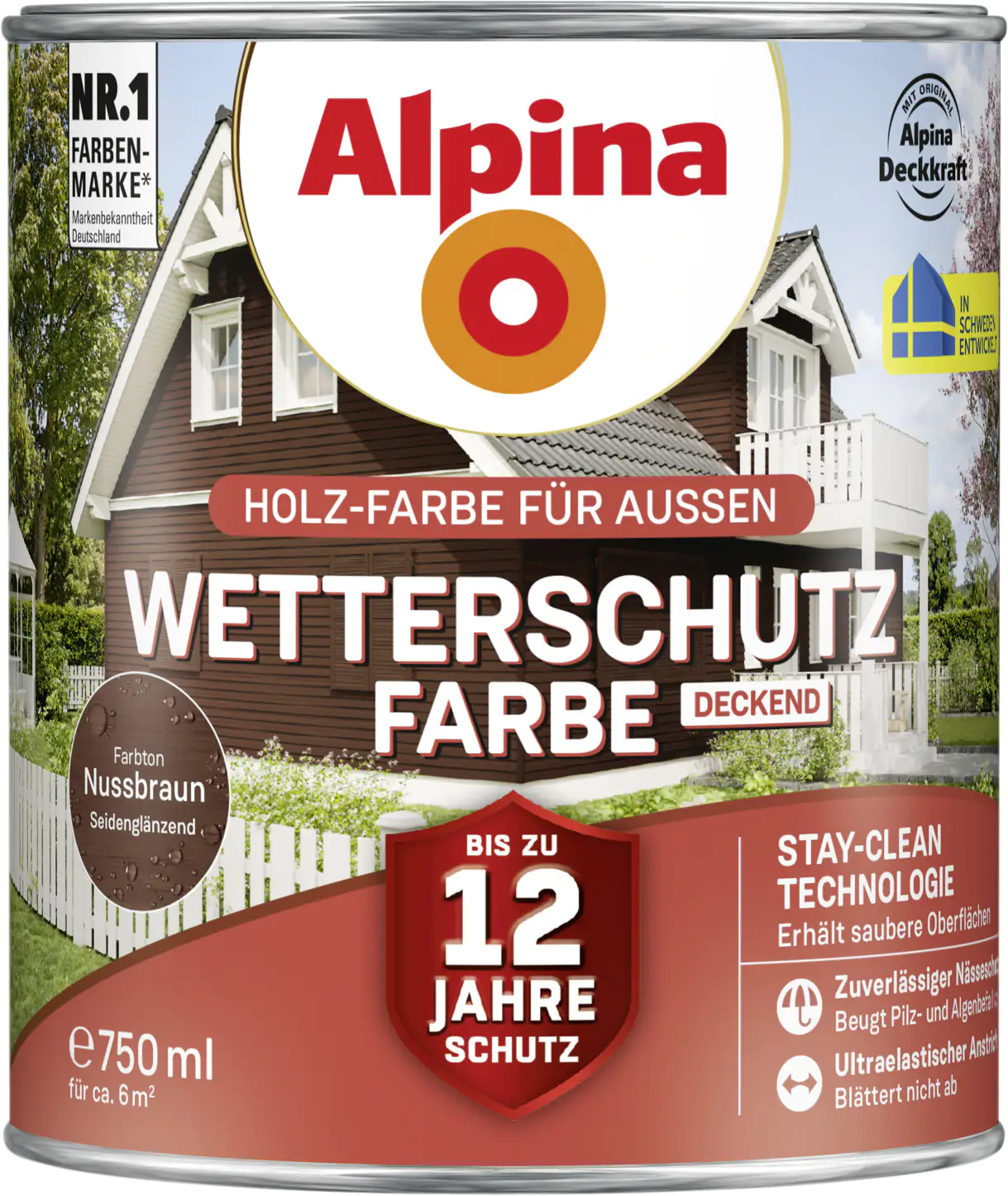 Alpina Wetterschutzfarbe deckend 0,75 L nussbraun