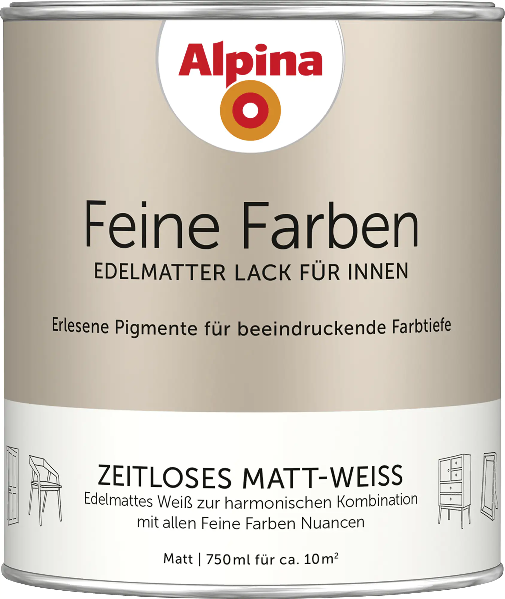 Alpina Feine Farben Lack Zeitloses Matt-Weiß 750ml edelmatt Alpina Feine Farben Lack Zeitloses Matt-Weiß 750ml edelmatt