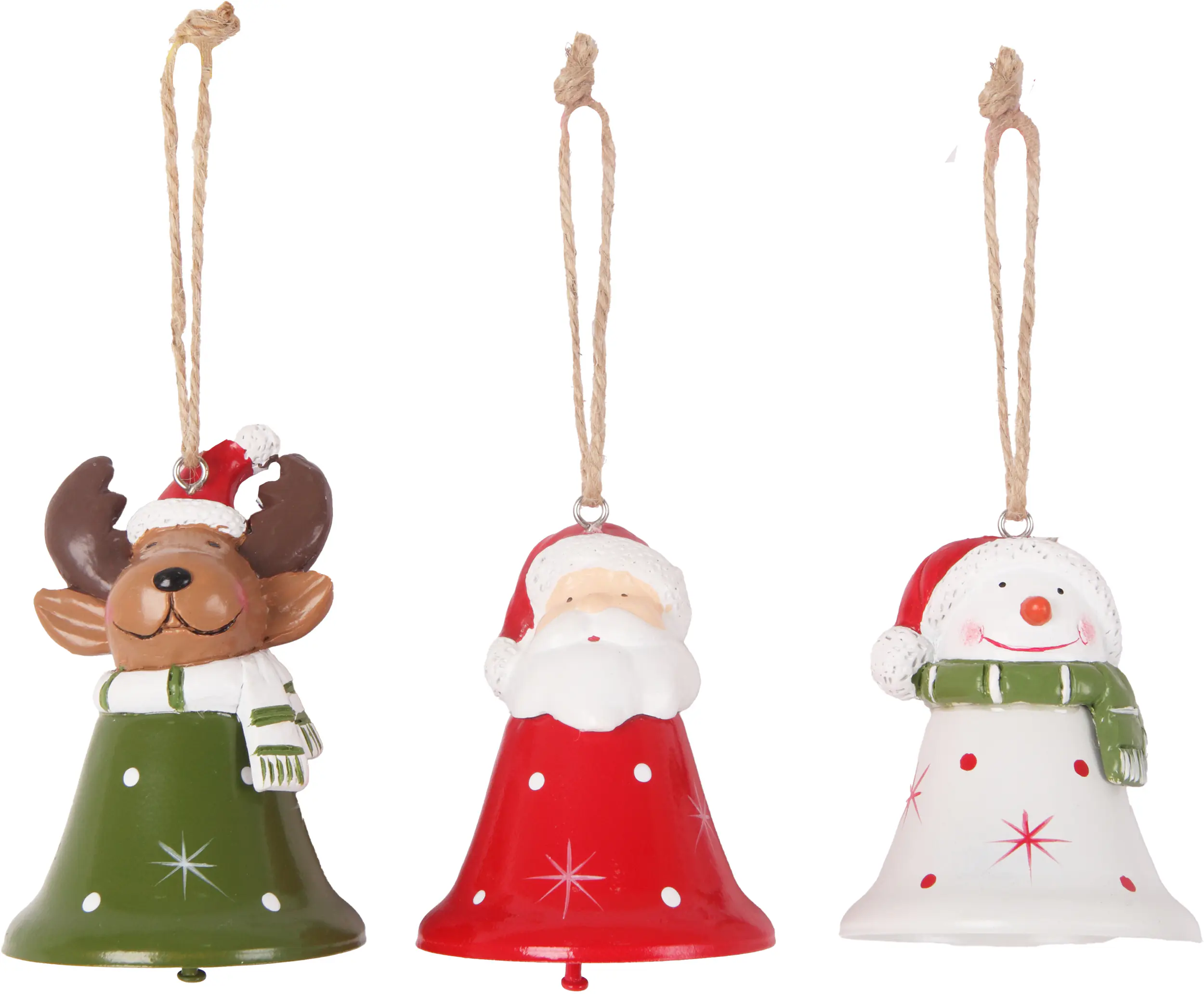 Dekohänger Glöckchen Weihnachten Polyresin Ø 7 x 8 cm grün rot weiß 3-fach sortiert