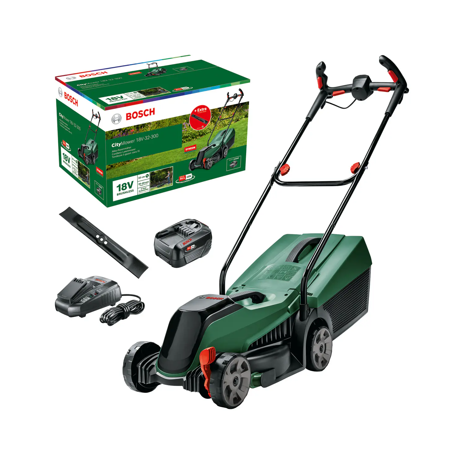 Bosch Akku-Rasenmäher CityMower 18 V 32 cm Schnittbreite inkl. Akku + Ladegerät & Ersatzmesser 32 cm