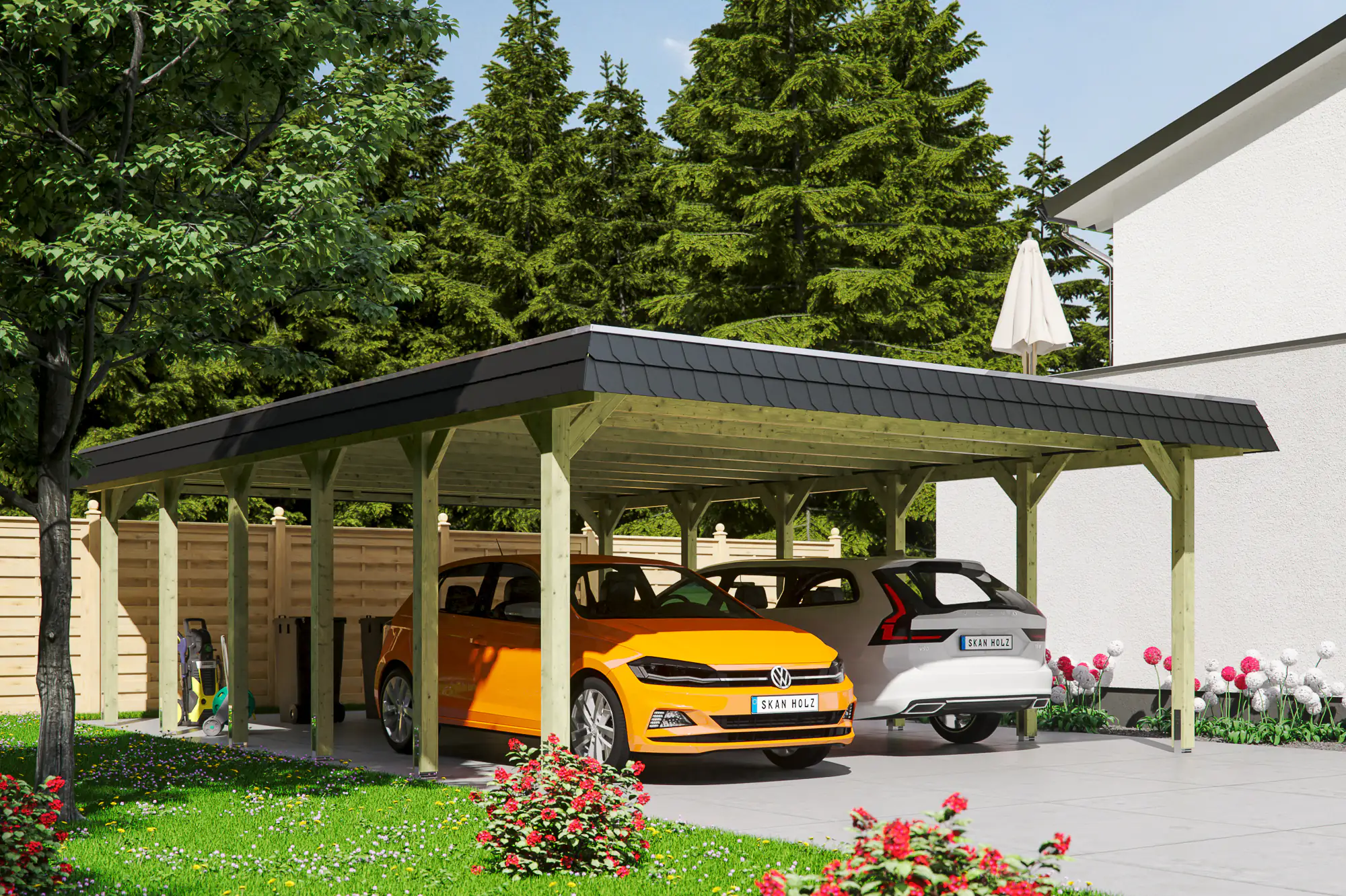 SKAN HOLZ Carport Spreewald 585 x 893 cm mit EPDM-Dach, schwarze Blende