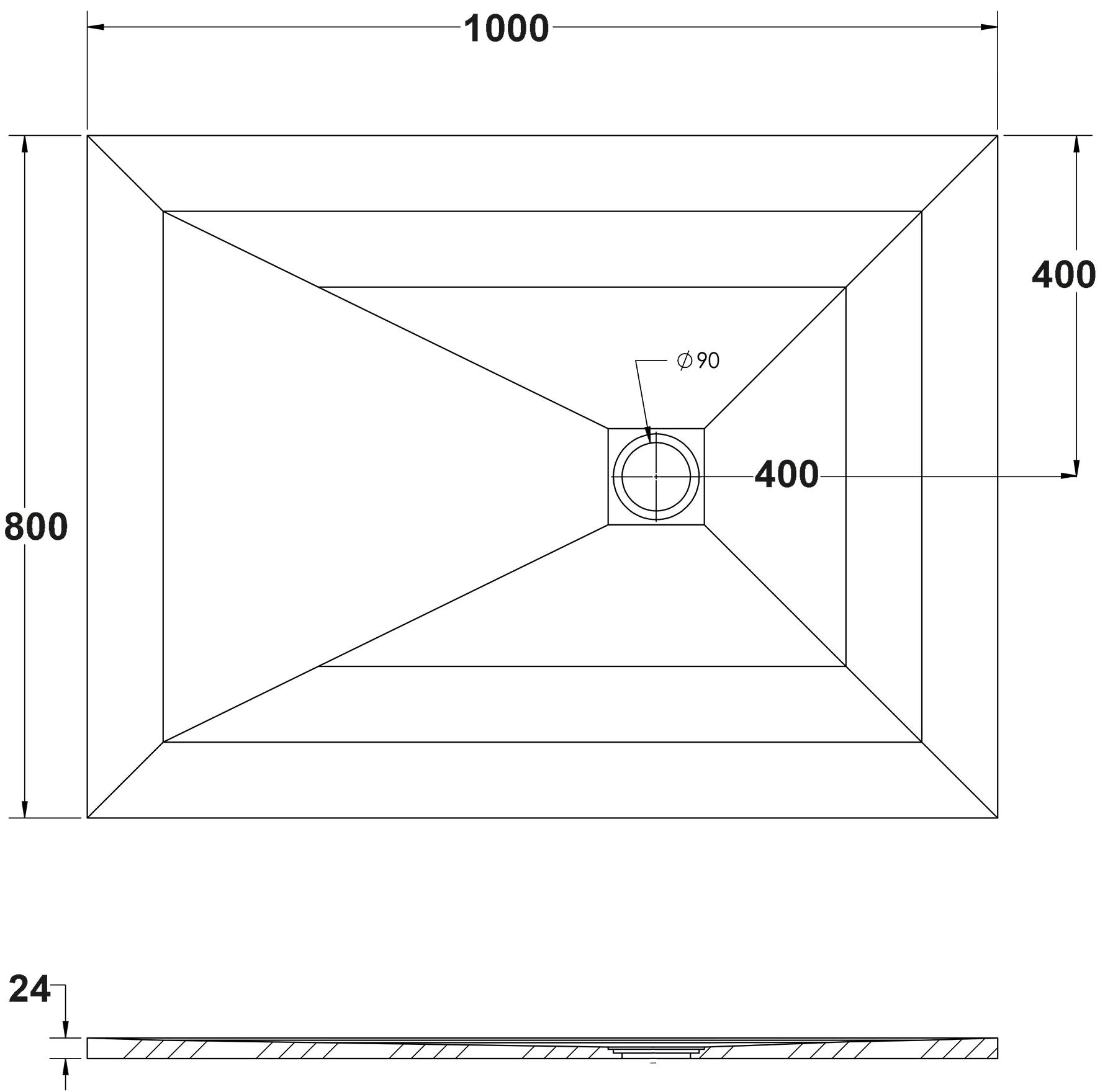 Ottofond Duschwanne Strato 100 x 80 x 2,4 cm, anthrazit