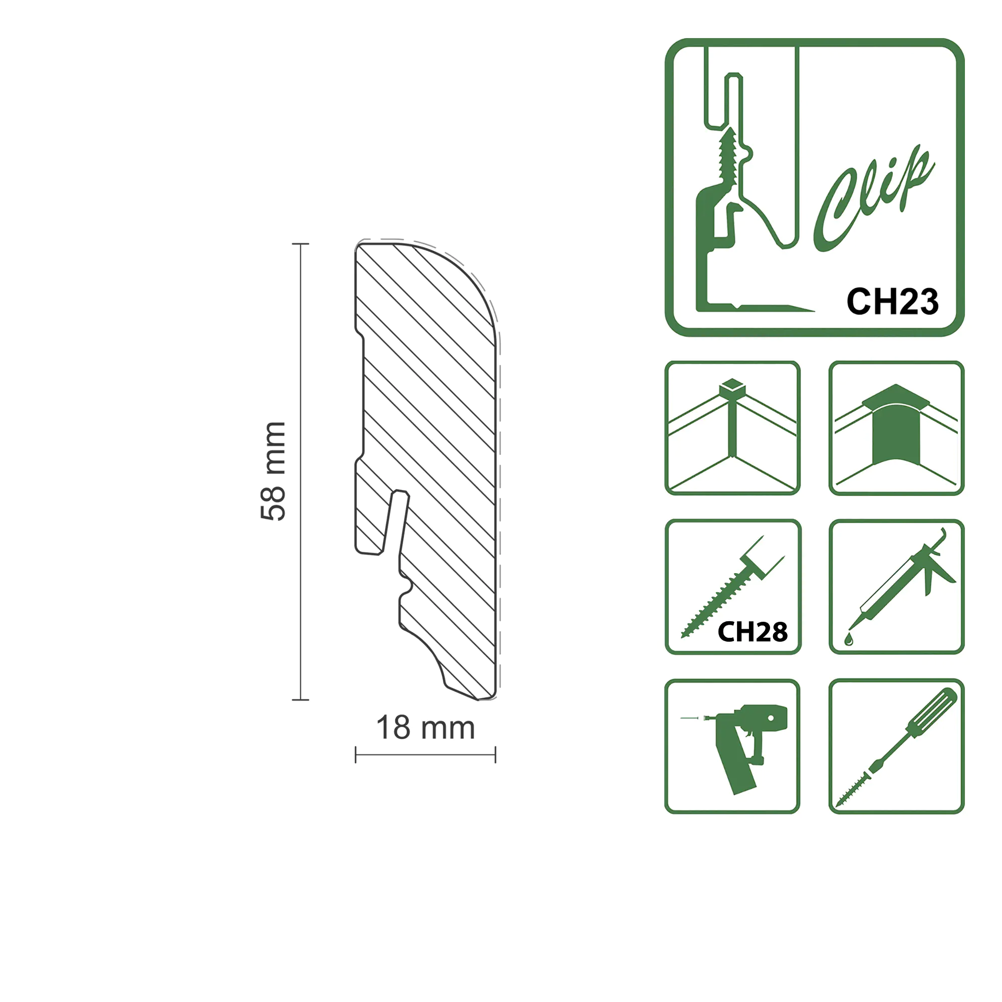 FN Neuhofer Sockelleiste gerundet 240 cm 58 x 18 mm Fichte oder Kiefer