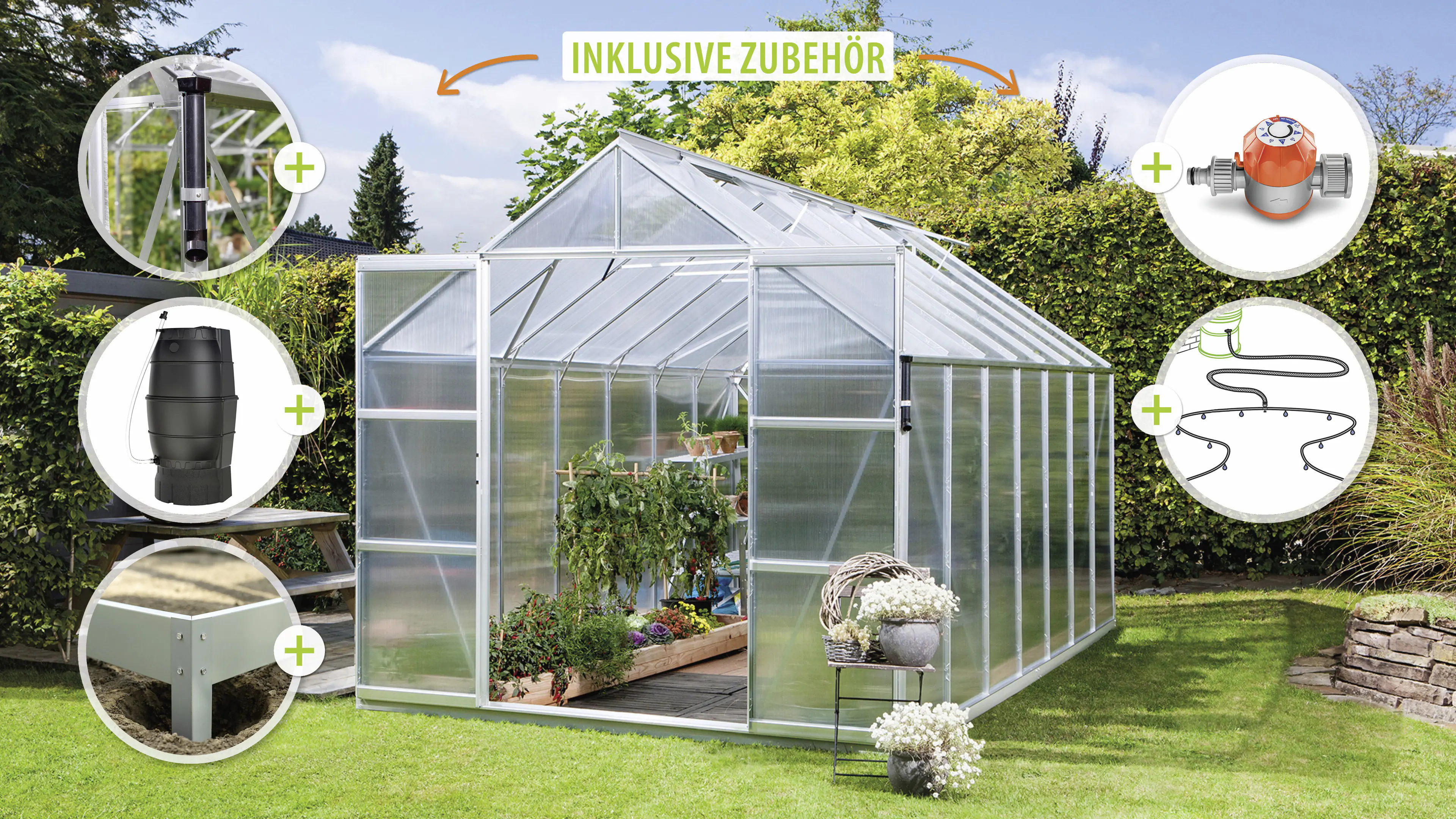 Vitavia Gewächshaus-Set Uranus 11500 HKP 6 mm alu 254 x 441 cm 