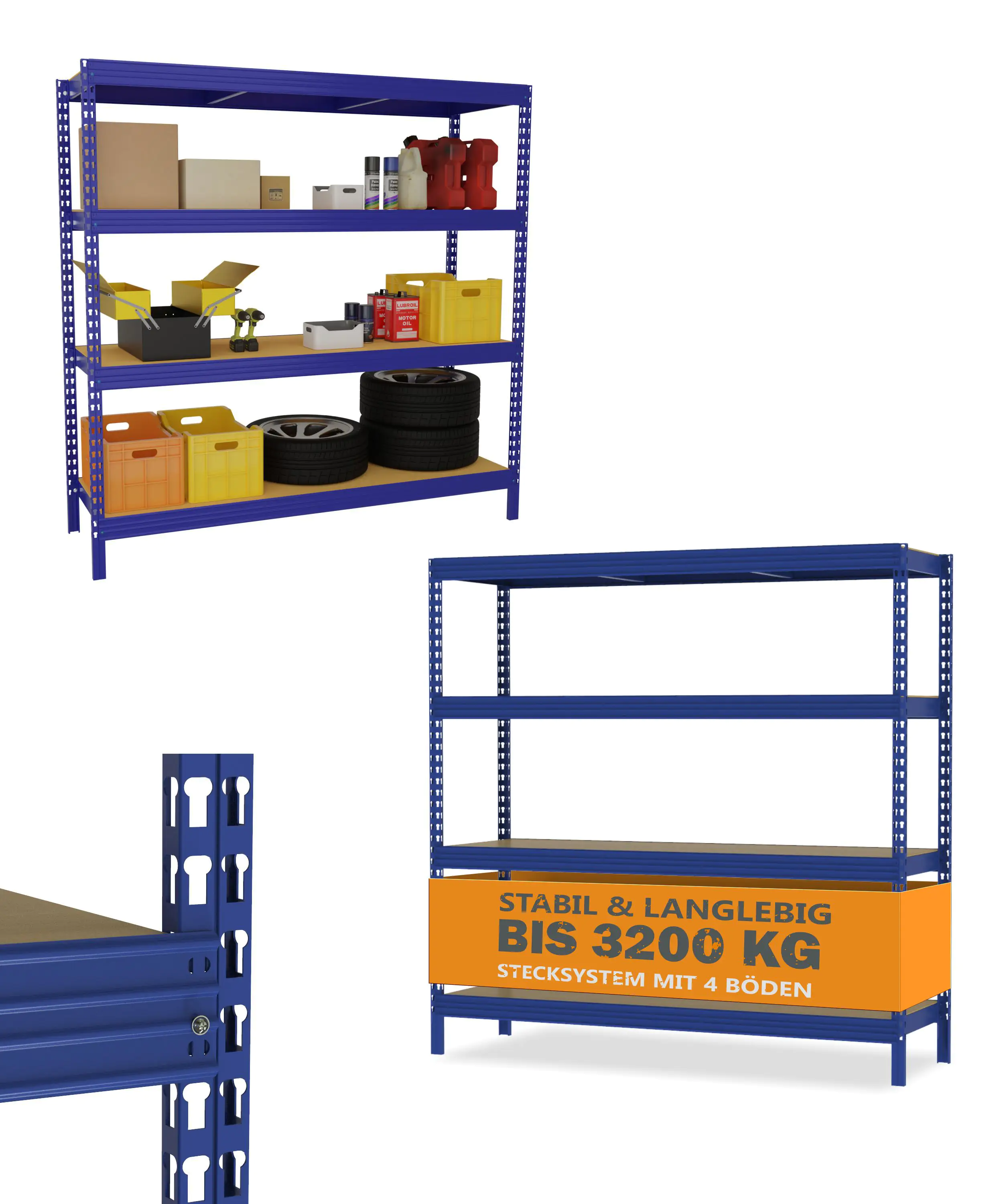 Schwerlastregal 200 x 200 x 60 cm 4 Holzböden 3200 kg