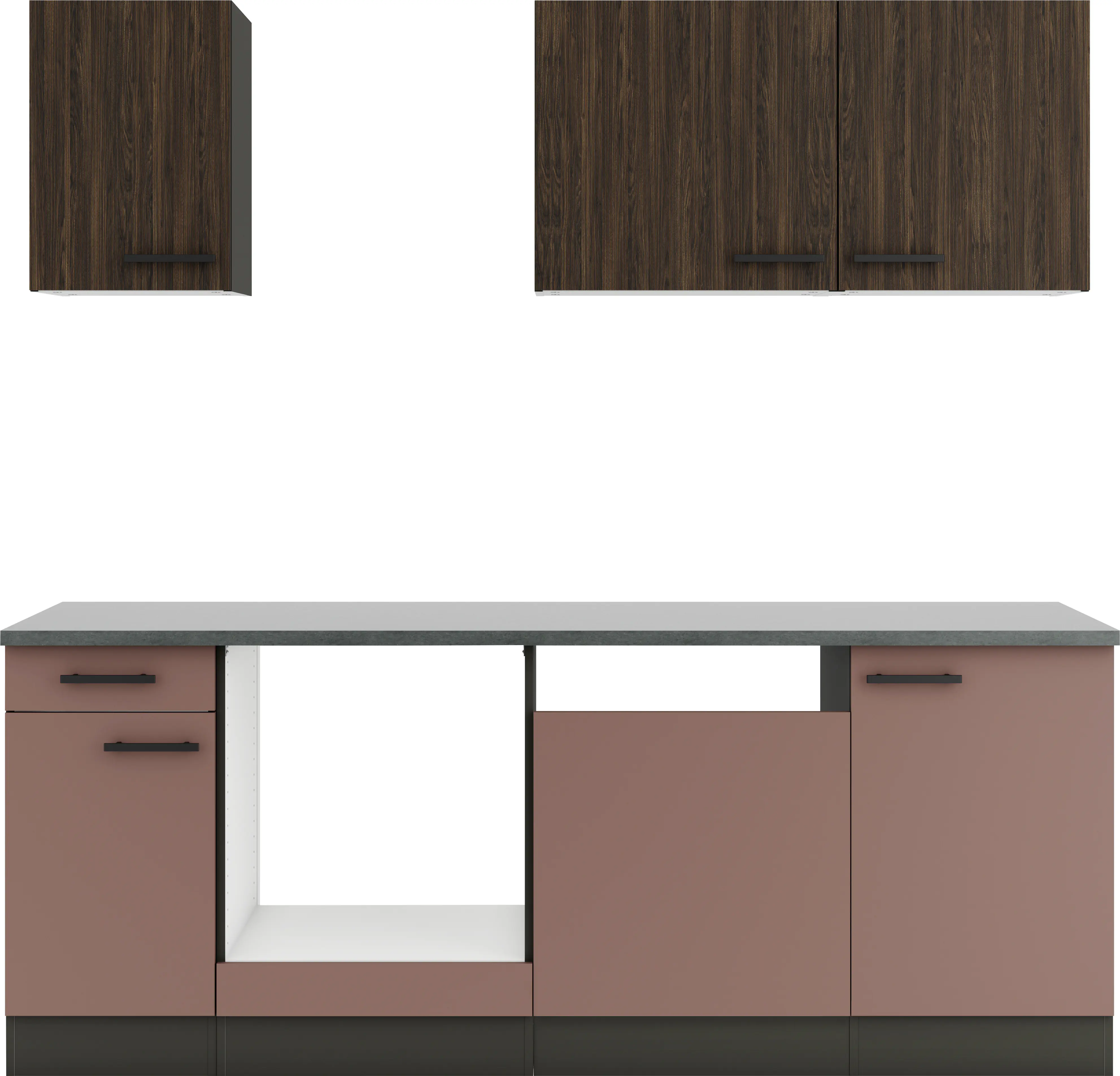 Optfit Küchenzeile Rimini 409/Nizza 407 ohne Geräte nussbaum/rostrot 210 cm