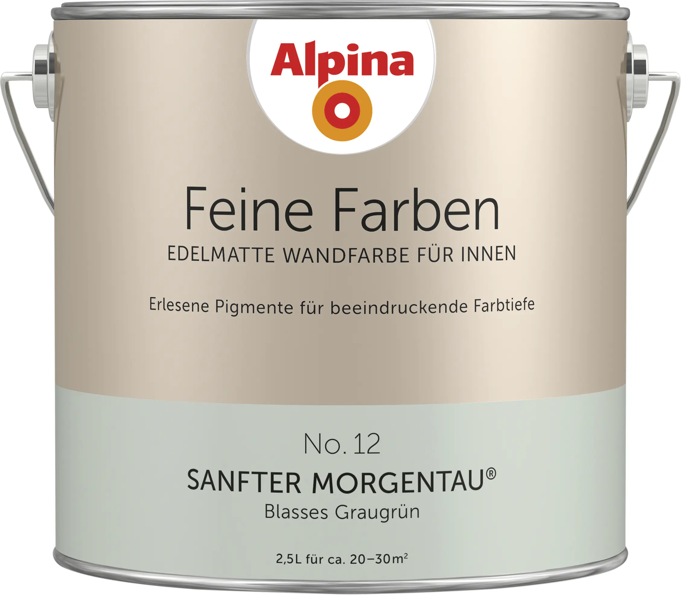 Alpina Feine Farben Wandfarbe No. 12 Sanfter Morgentau - blasses graugrün 2,5 L