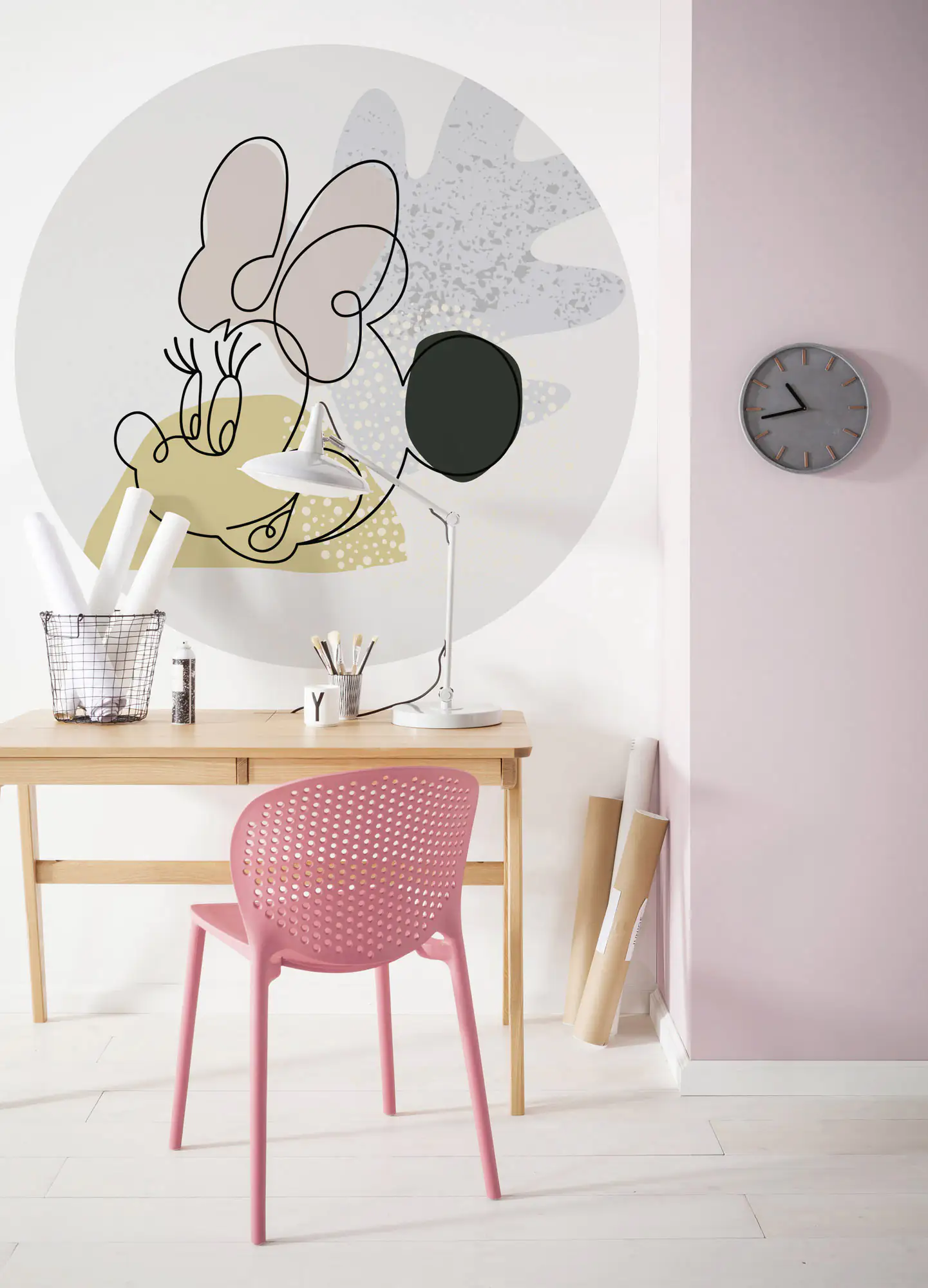 Komar Vlies Fototapete Dot Minnie Line Art Ø 128 cm, selbstklebend Komar Vlies Fototapete Dot Minnie Line Art Ø 128 cm, selbstklebend
