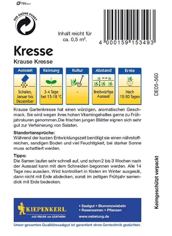 Kiepenkerl Kresse Krause Kresse Lepidium sativum, Inhalt: ca. 0,5 m² Kiepenkerl Kresse Krause Kresse Lepidium sativum, Inhalt: ca. 0,5 m²