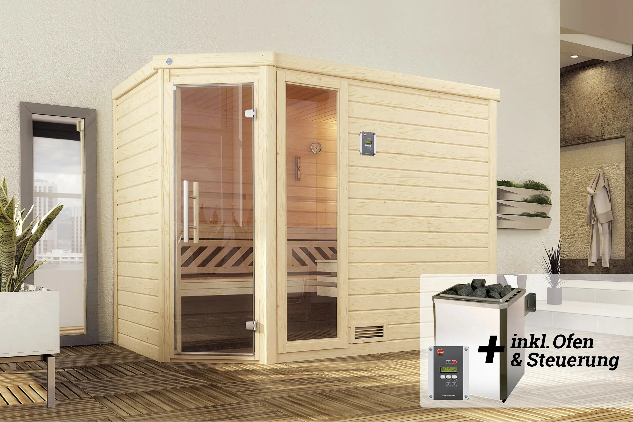 Weka Premium Massivholz-Sauna Turku Gr. 3 Sparset 7,5 kW OS