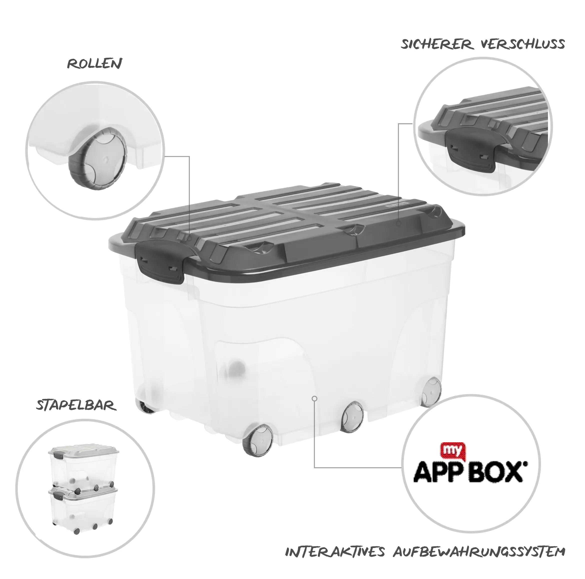 Rotho Aufbewahrungsbox Roller 6 mit Rollen und Deckel 57 L anthrazit Rotho Aufbewahrungsbox Roller 6 mit Rollen und Deckel 57 L anthrazit