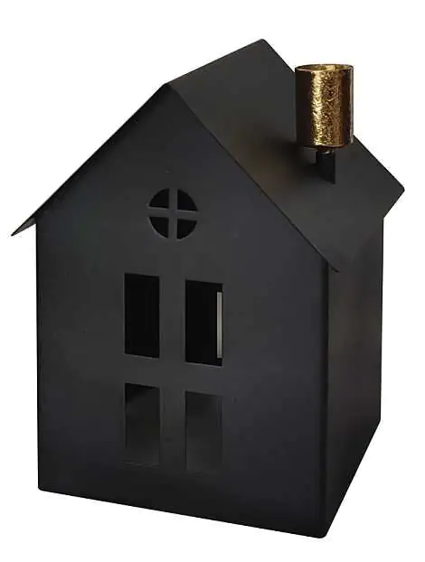 TrendLine Deko Kerzenhalter Haus Metall 14 x 13,5 x 17,5 cm schwarz gold