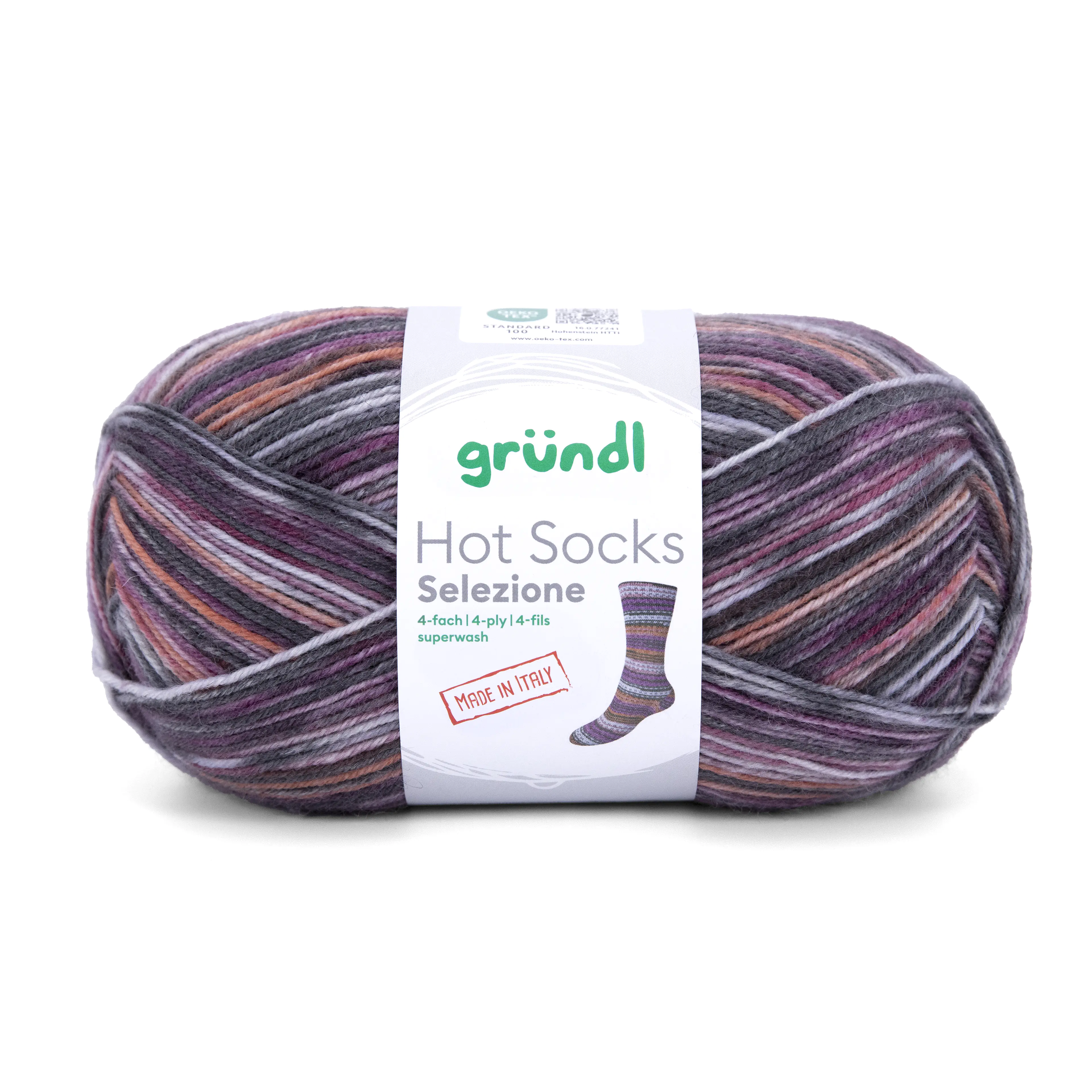 Gründl Sockenwolle Hot Socks 100 g 4-fach, grauschwarz-silbergrau-calypso-himbeerrot