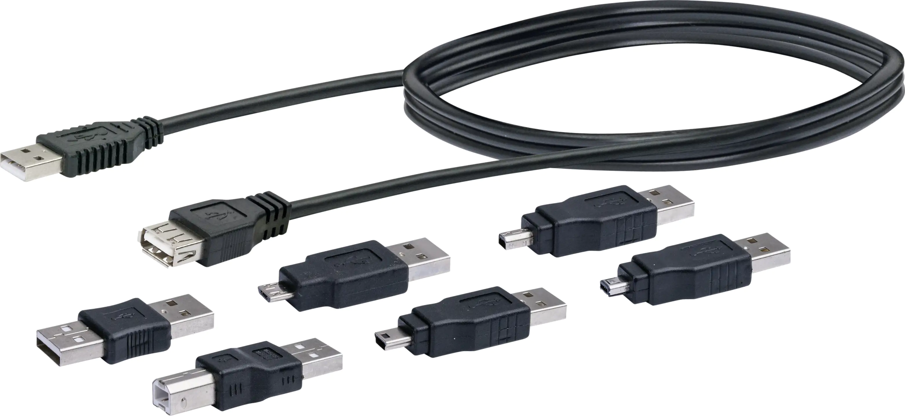 Schwaiger USB 2.0 Anschlusskabel Set CAUSET 531 7-teilig schwarz, 1,5 m