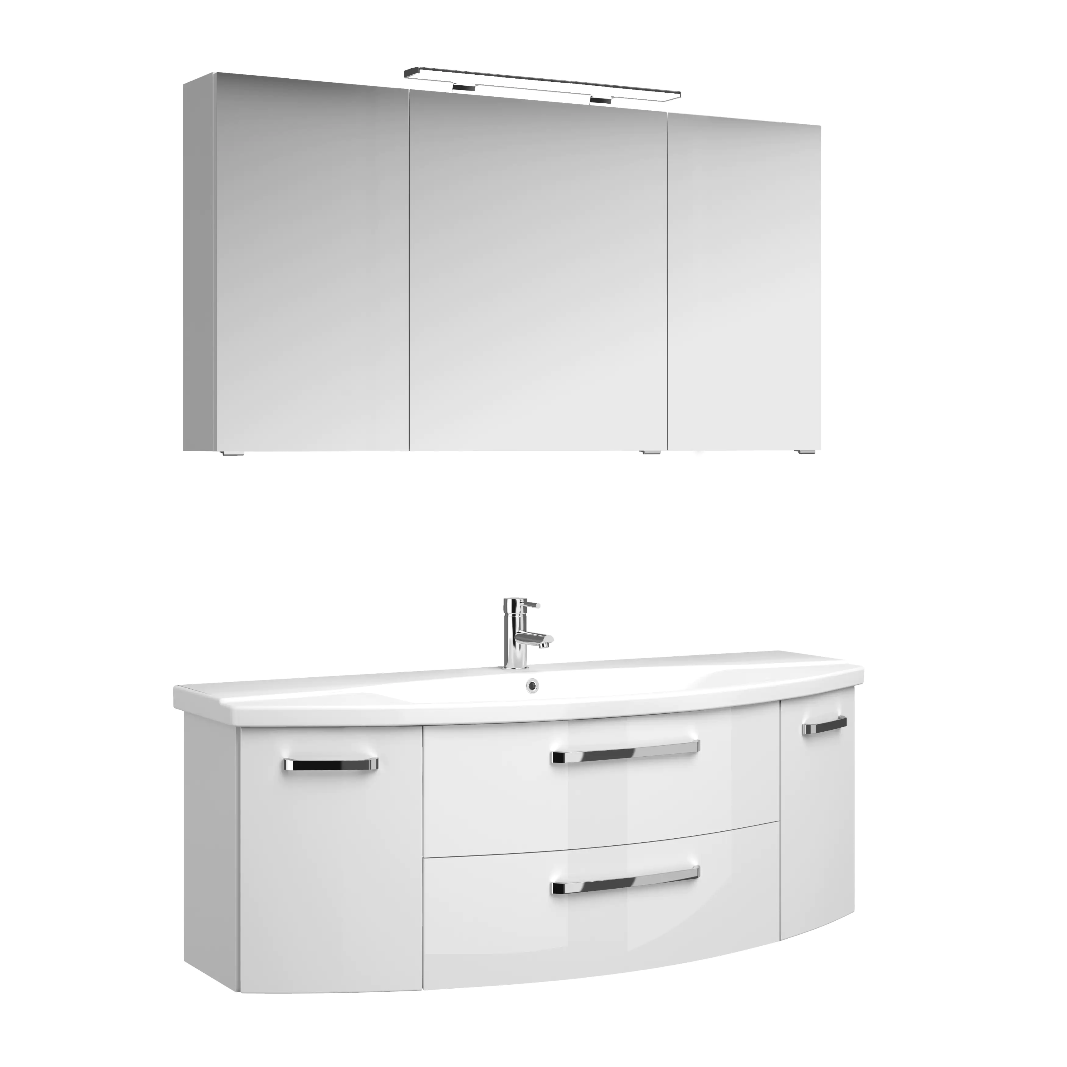 4017026106704_2 Pelipal Badmöbel-Set 4010 Weiß Hgl/Weiß Glanz mit Keramik-Waschtisch + LED-Leuchte 144 cm