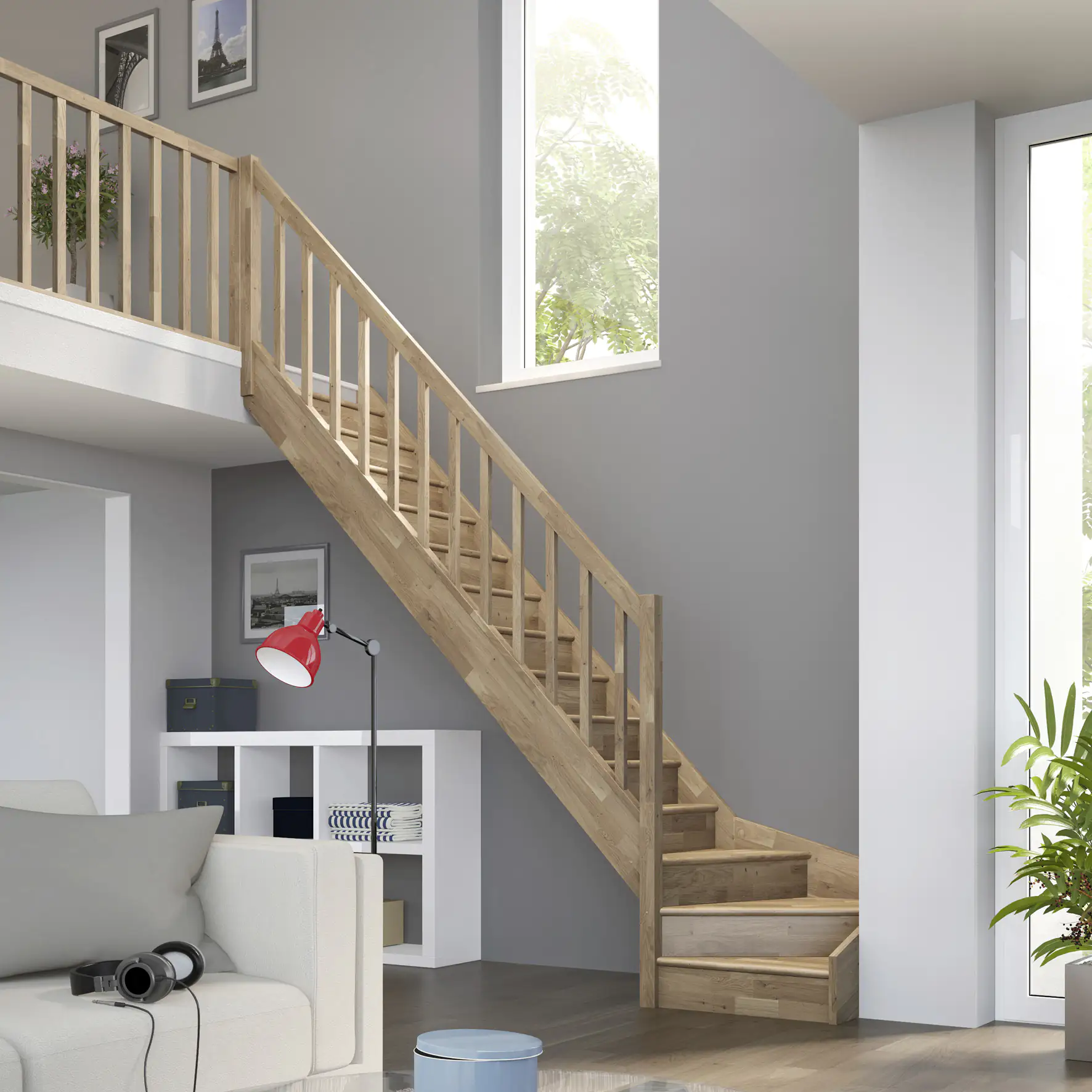 Dolle Raumspartreppen Paris 1/4-gew. Eiche versiegelt inkl. Geländer