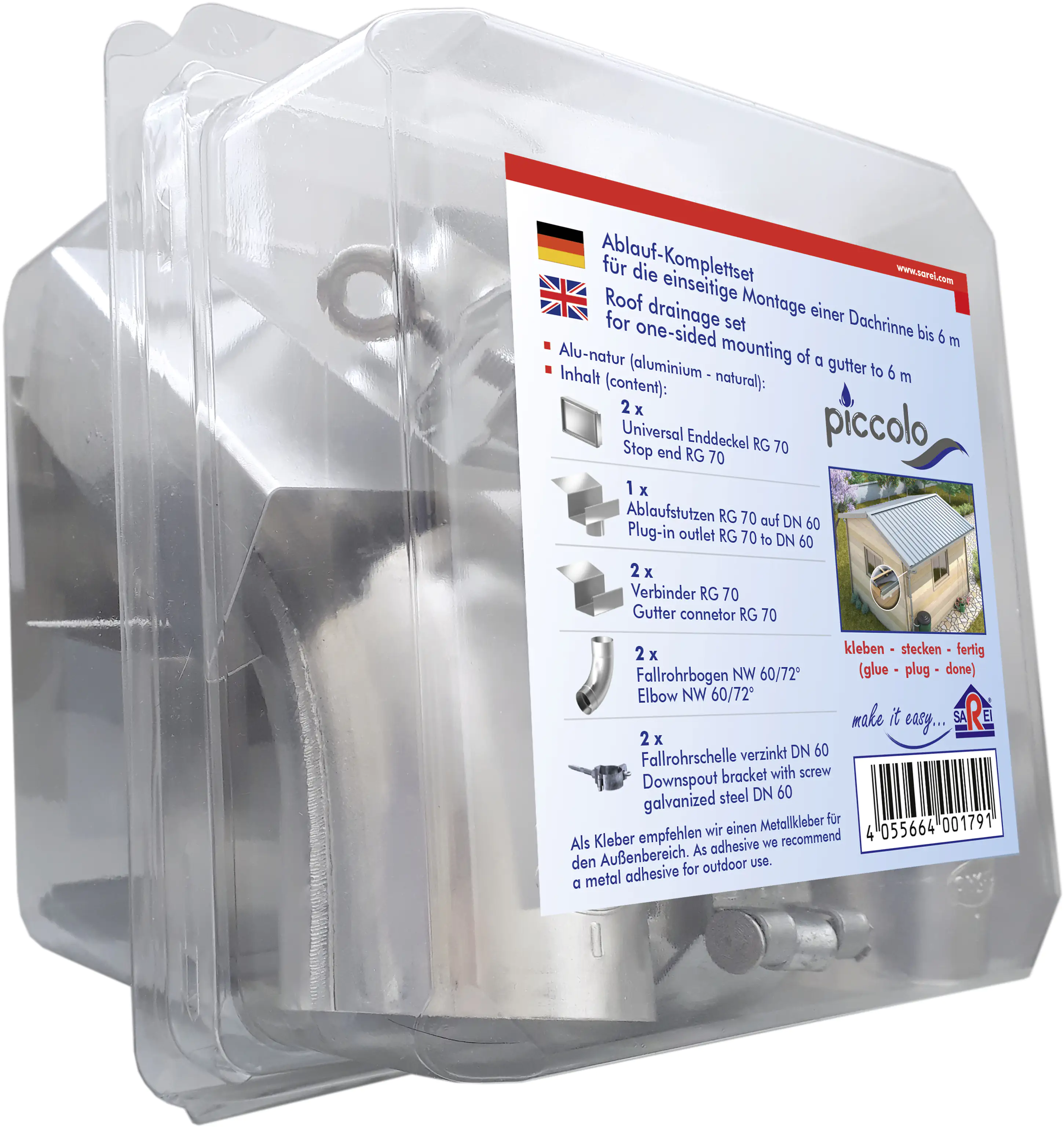 Sarei Ablaufset PICCOLO Alu-natur für Dach- und Fassadenbau