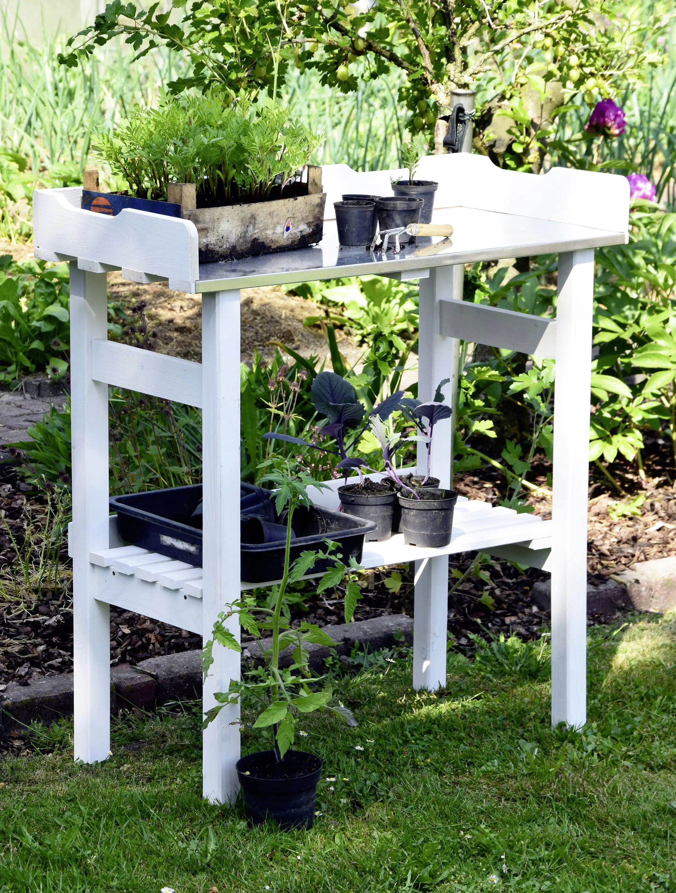 Dobar Pflanztisch mit Ablage weiß 78 x 38 x 84 cm