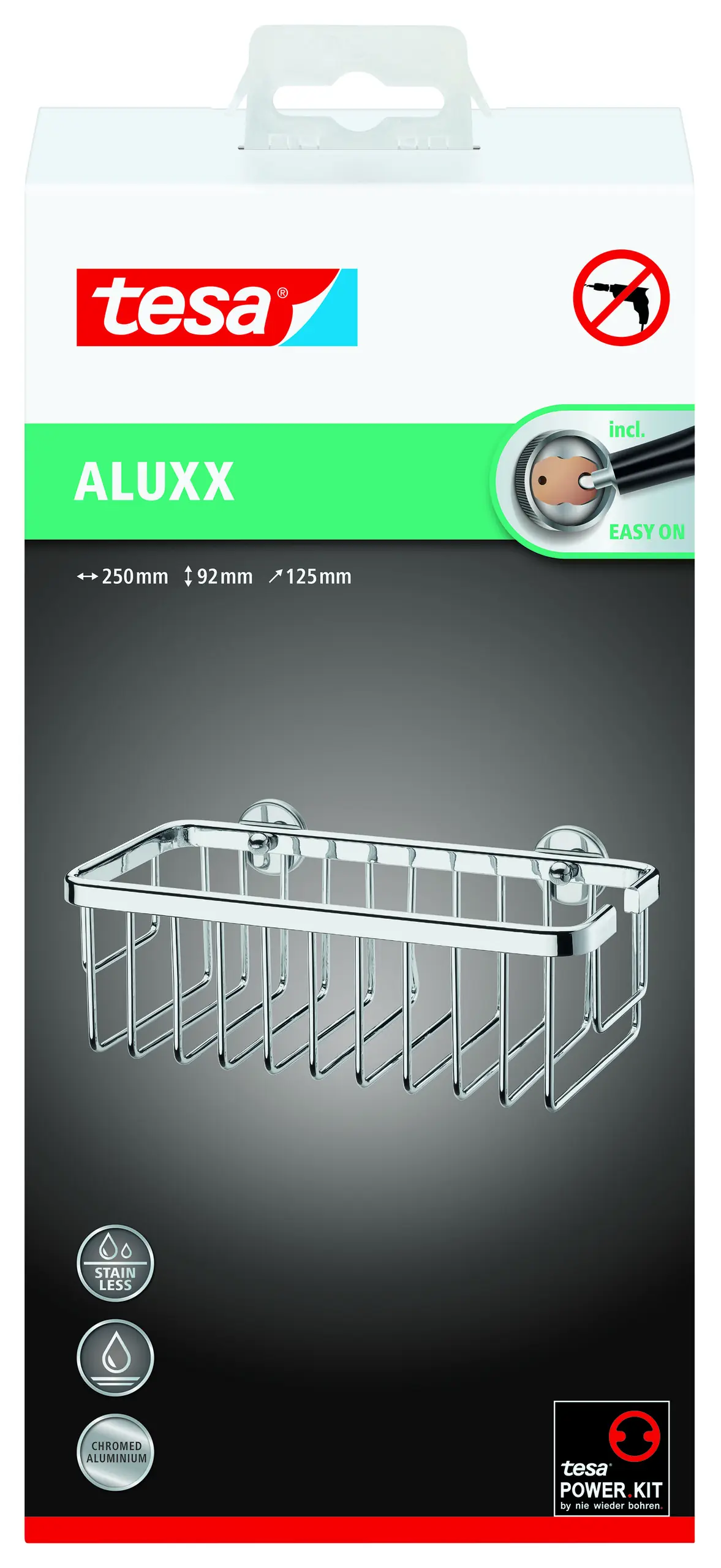 tesa Duschkorb Aluxx zum Kleben viereckig 1 Ablage verchromt 25 cm tesa Duschkorb Aluxx zum Kleben viereckig 1 Ablage verchromt 25 cm