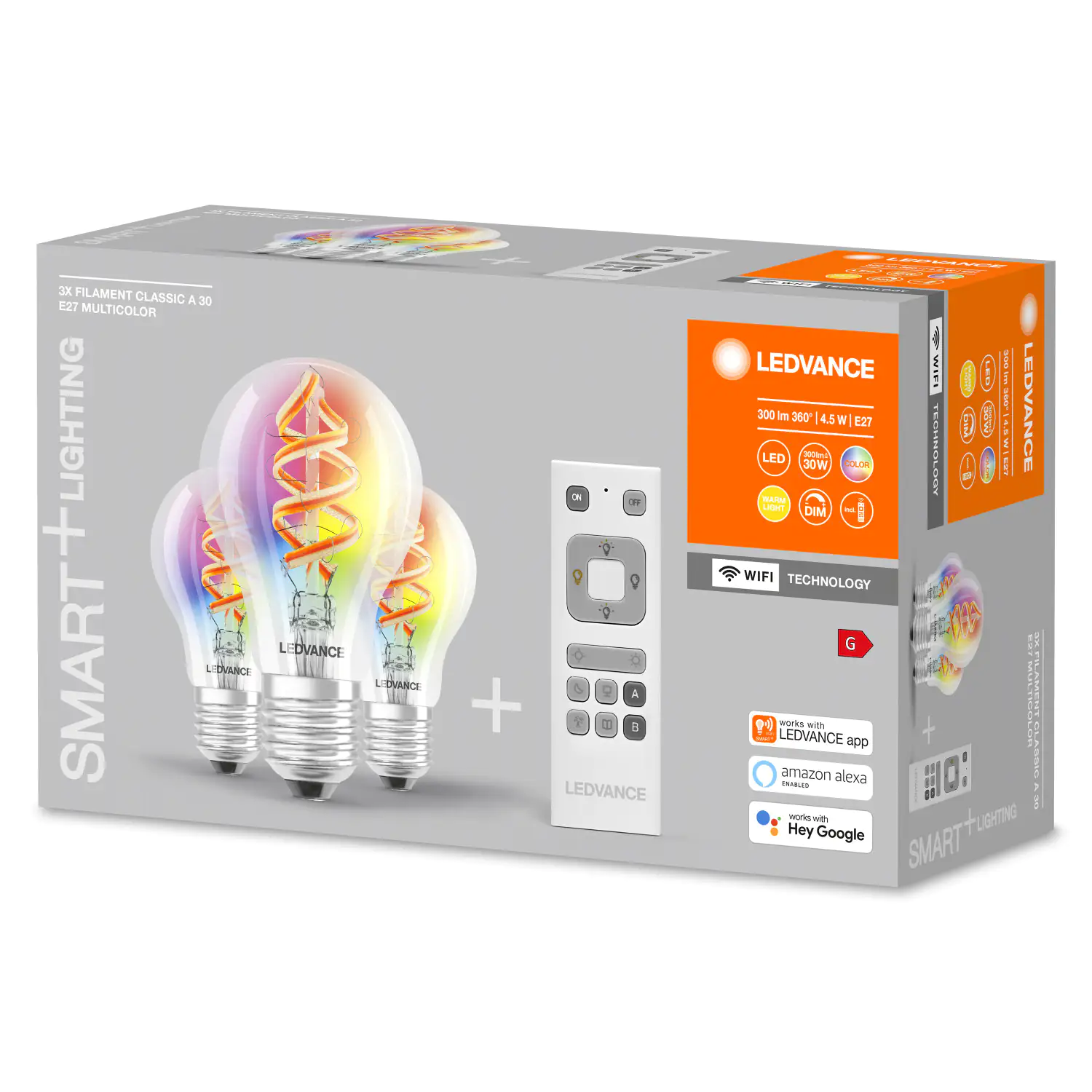 4058075723306_1 Ledvance LED Leuchtmittel Smart+ WiFi 3er Set E27, RGBW, Kolbenform, 4,5 W