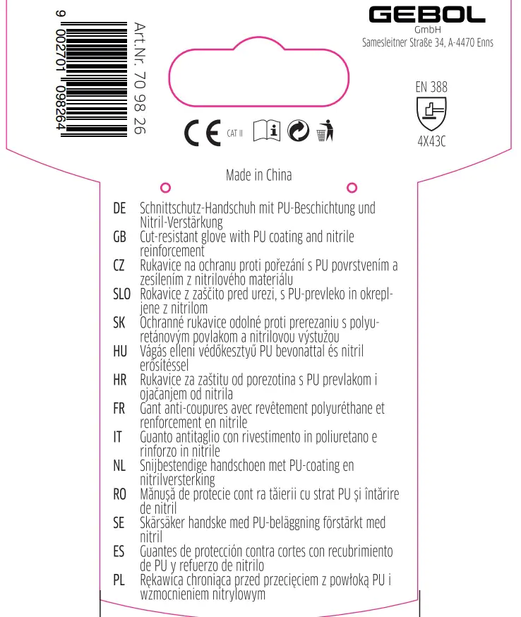 Gebol Handschuh Eco Cut C Plus grau/schwarz/rot