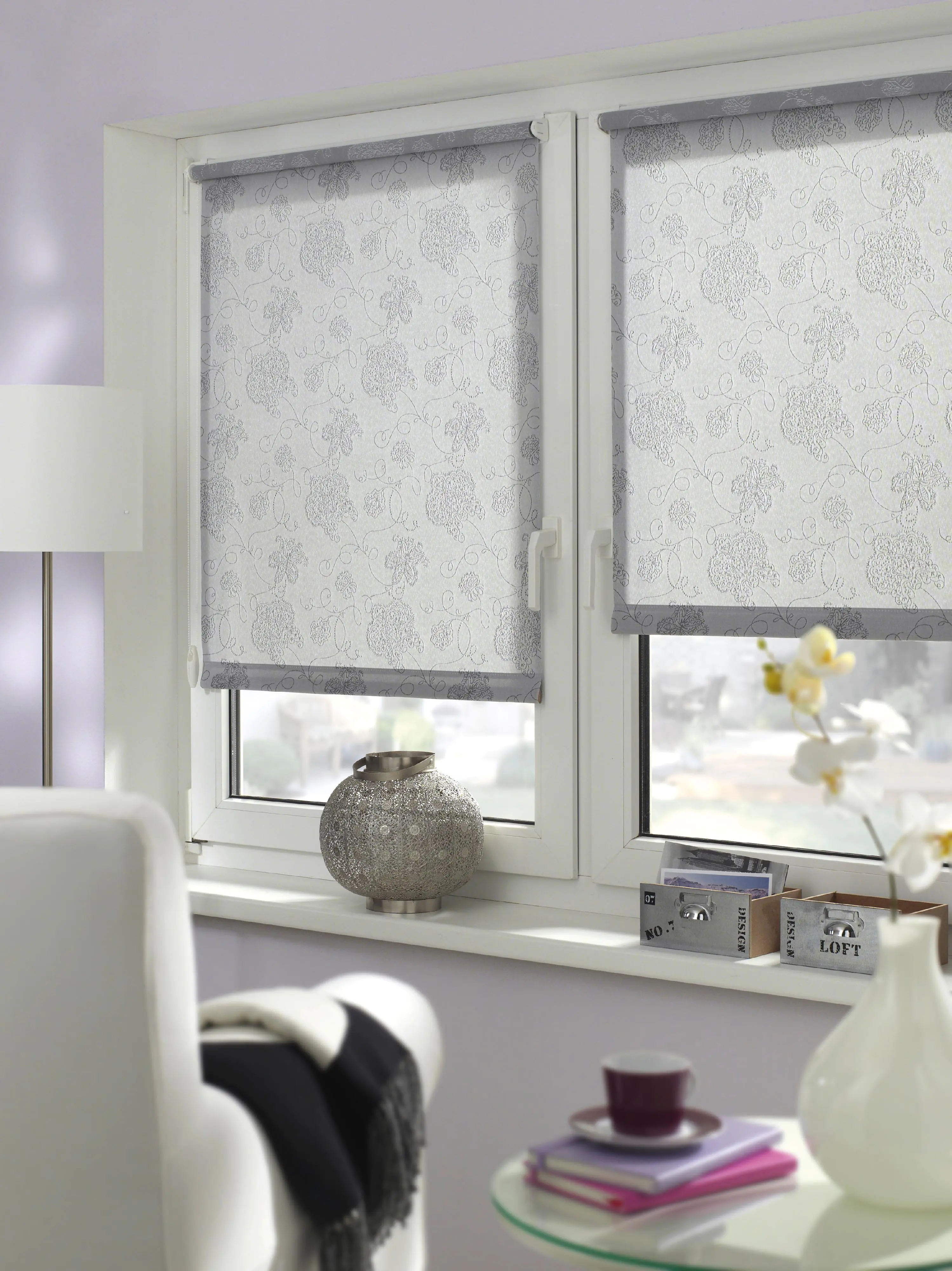 Gardinia EasyFix Rollo bestickt silber 60 x 150 cm Gardinia EasyFix Rollo bestickt silber 60 x 150 cm