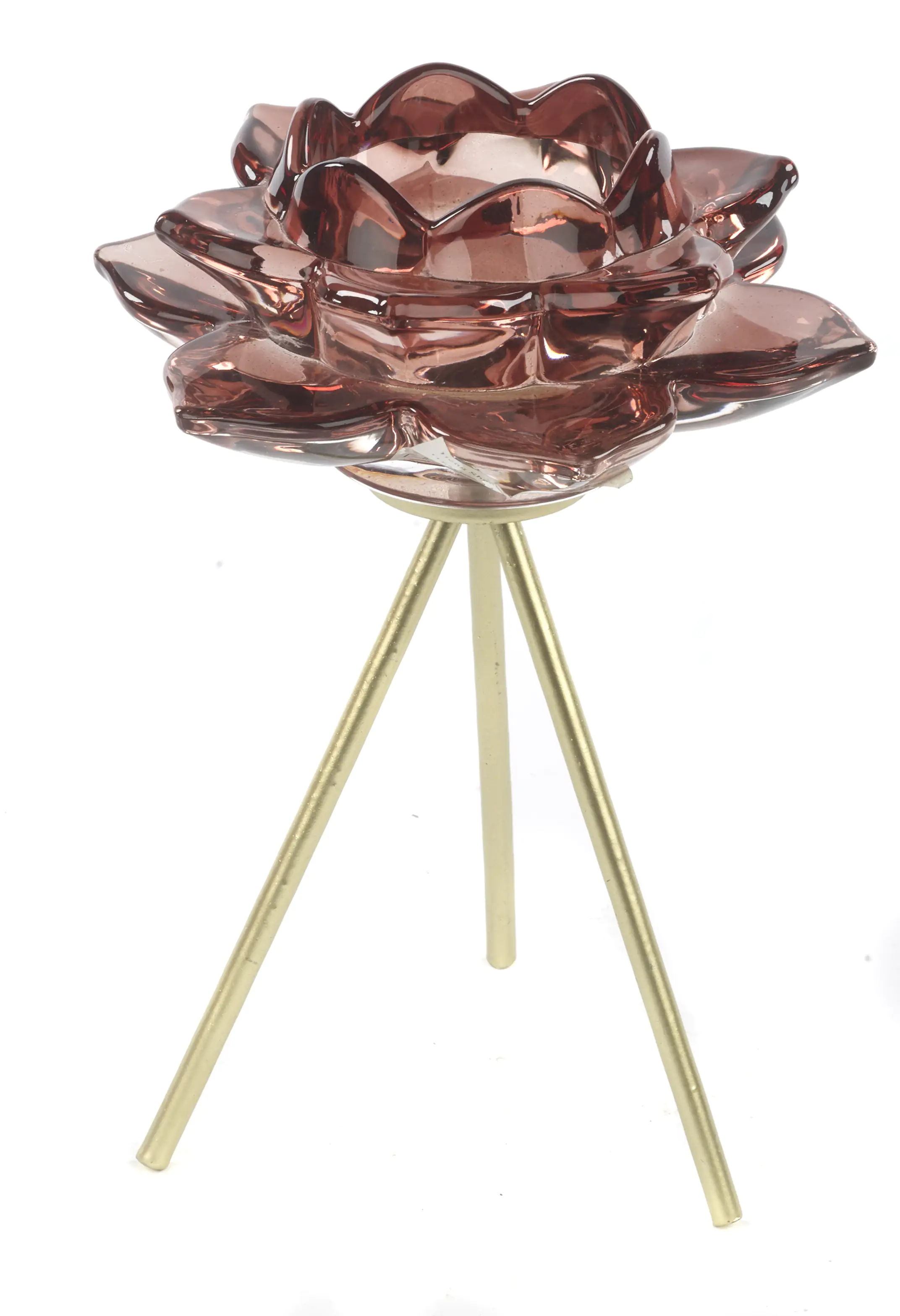 4333692816328 TrendLine Teelichthalter Glas 17,5 cm rose gold Seerose