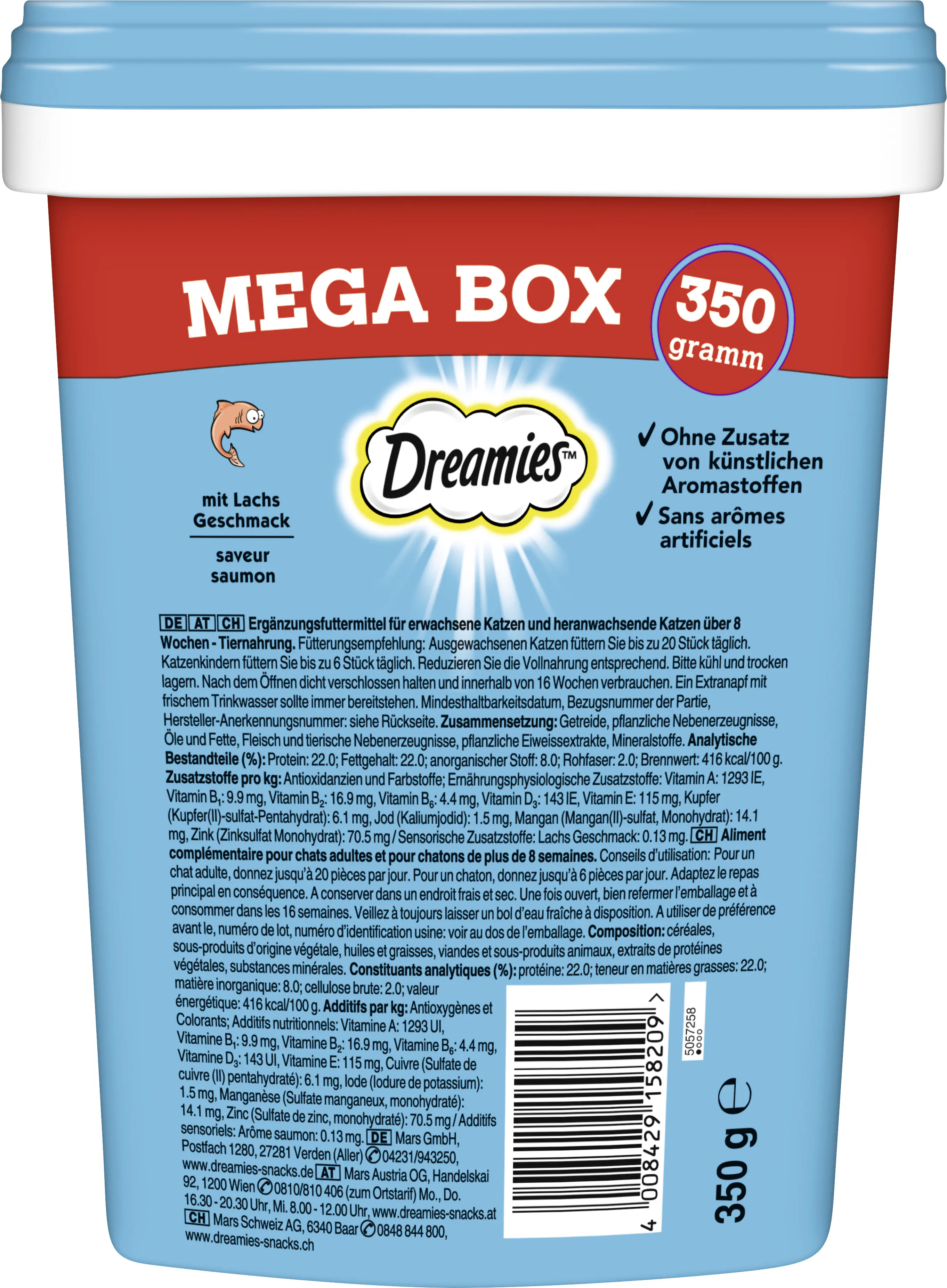 Dreamies Katzen Leckerli 350 g Box Lachs