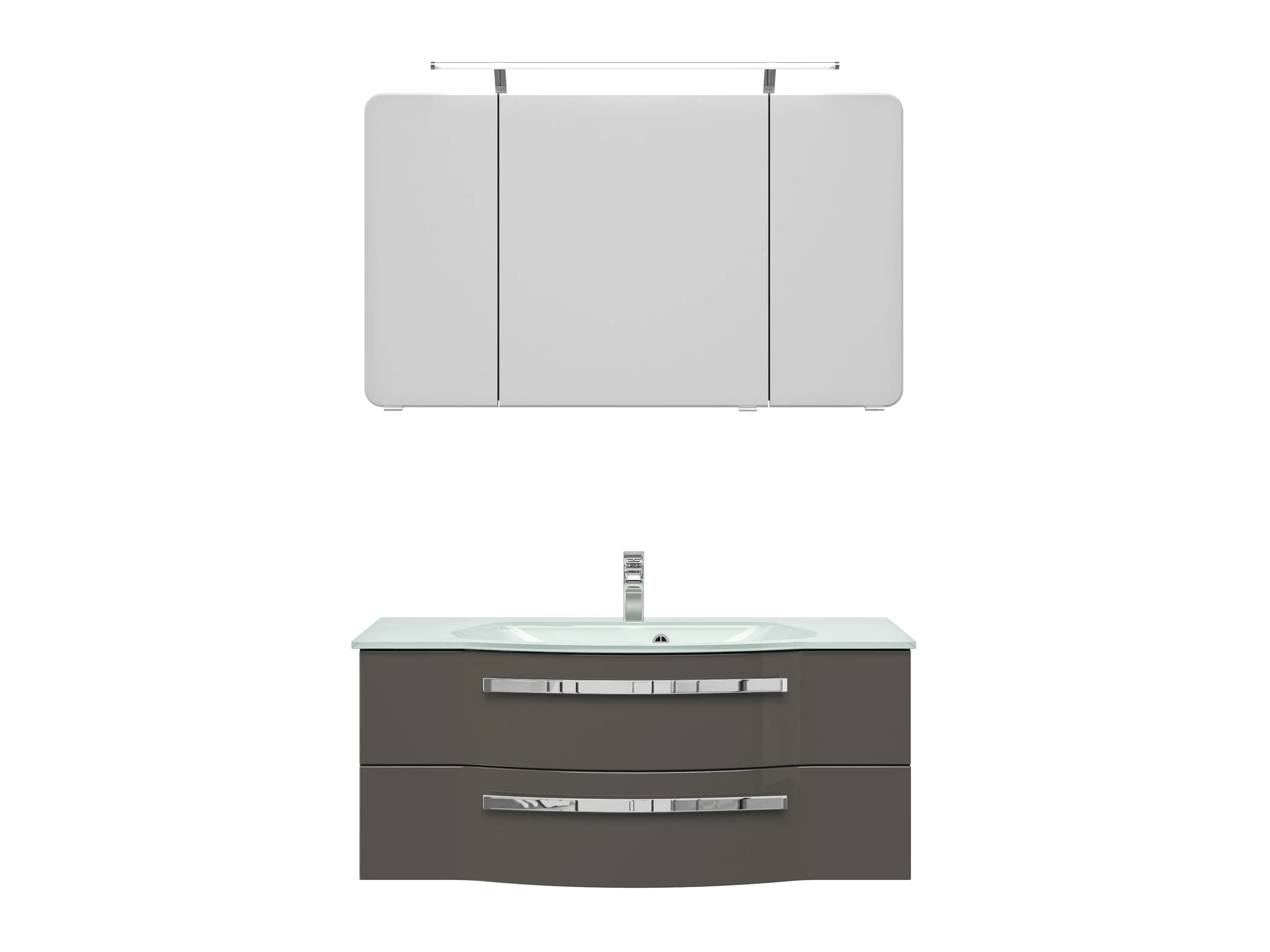 4017026096760_1 Pelipal Badmöbel-Set 4005 Lack steingrau Hgl mit Glas-Waschtisch + LED-Leuchte 120 cm