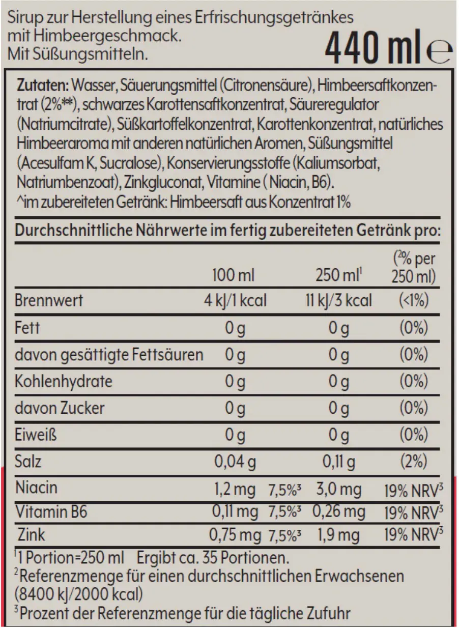 Sodastream Sirup Himbeere ohne Zucker 440ml