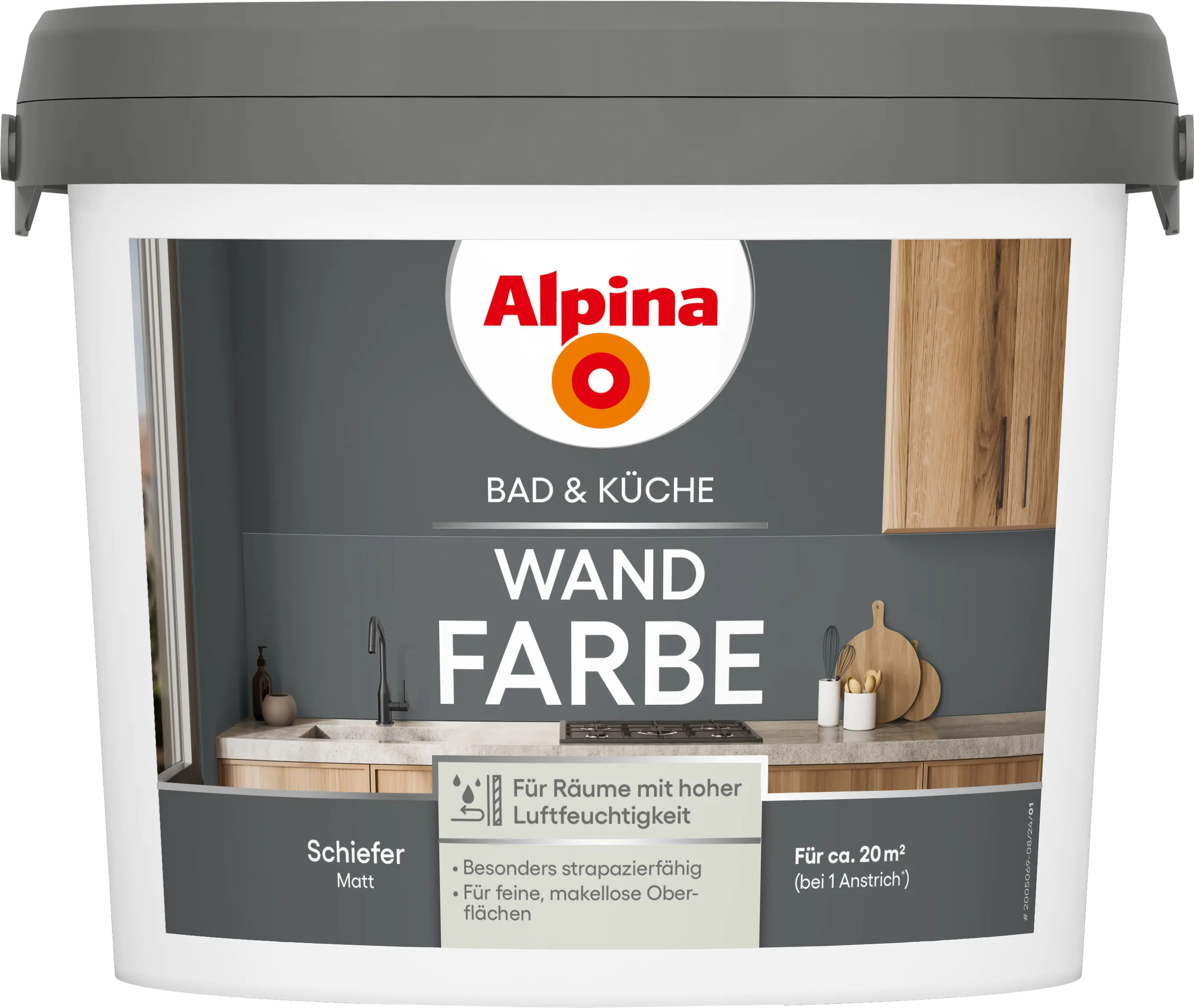 Alpina Wandfarbe für Küche & Badezimmer Schiefer 2,5 L