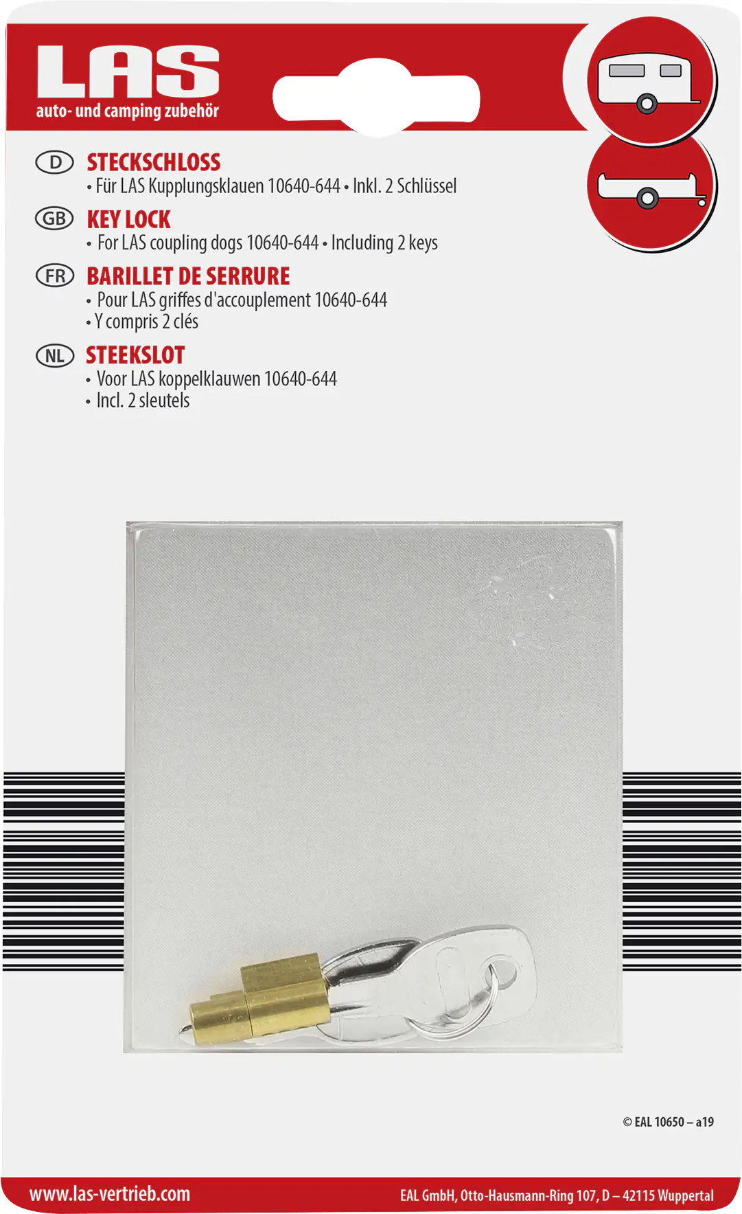 LAS Steckschloss für Kupplungsklaue mit 2 Schlüsseln