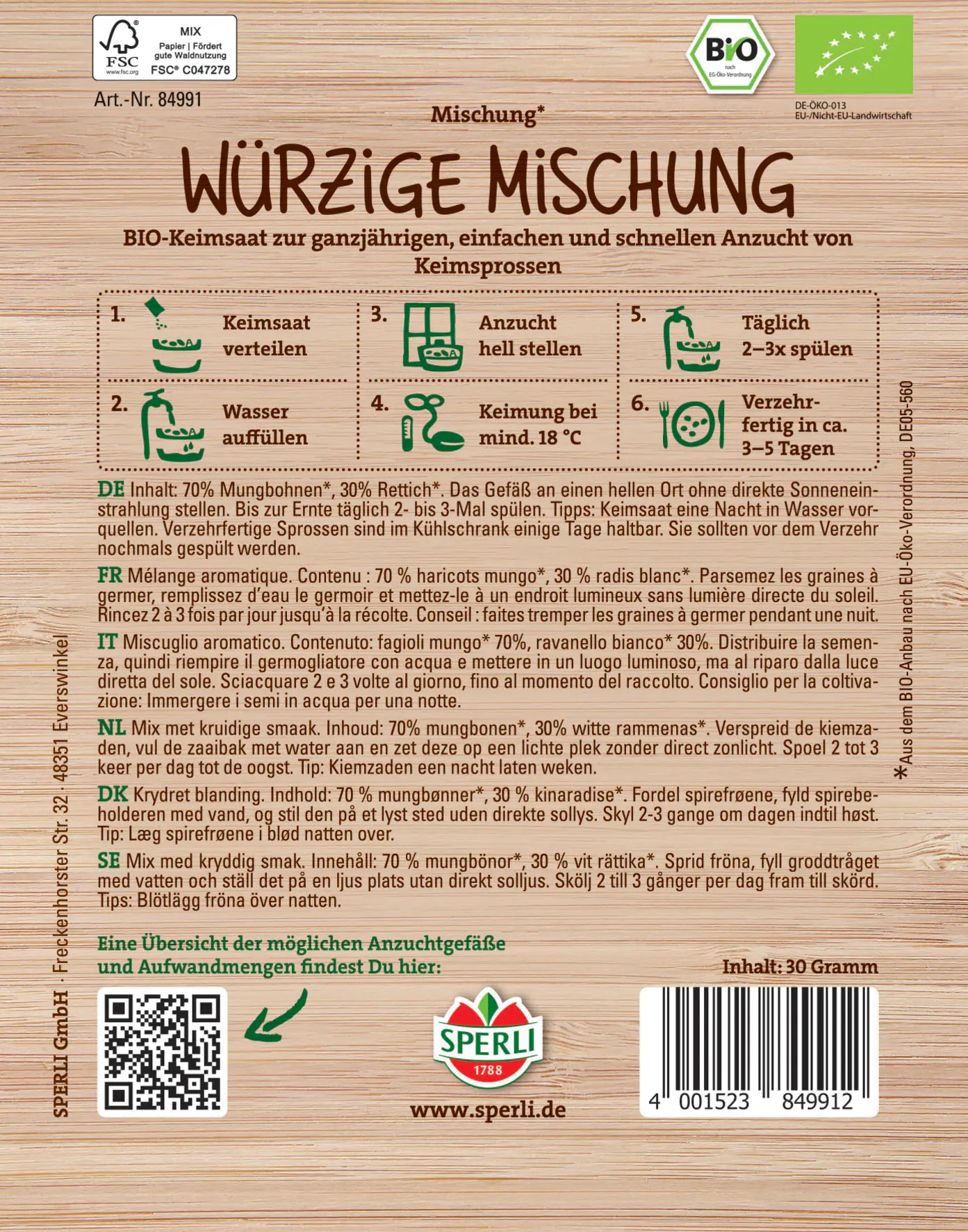 Sperli BIO Keimsprossen-Saat Würzige Mischung