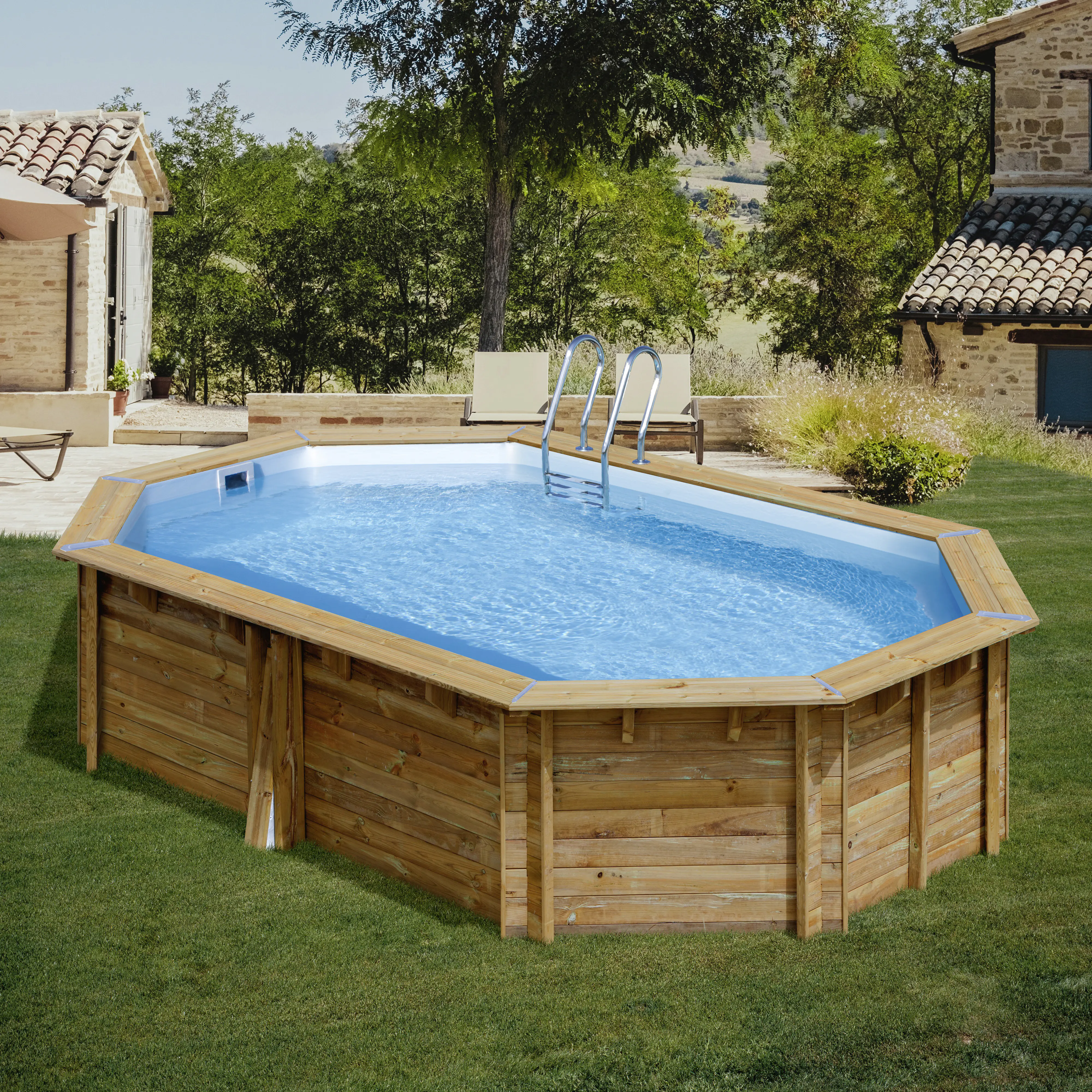 Gre Holzpool Canelle 2 Komplett-Set oval 535 x 335 x 117 cm natur