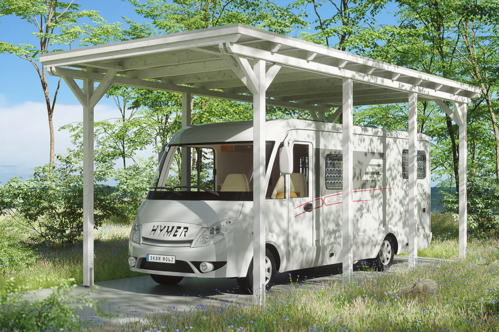 SKAN HOLZ Carport Emsland Caravan 404 x 846 cm, lasiert in Weiß