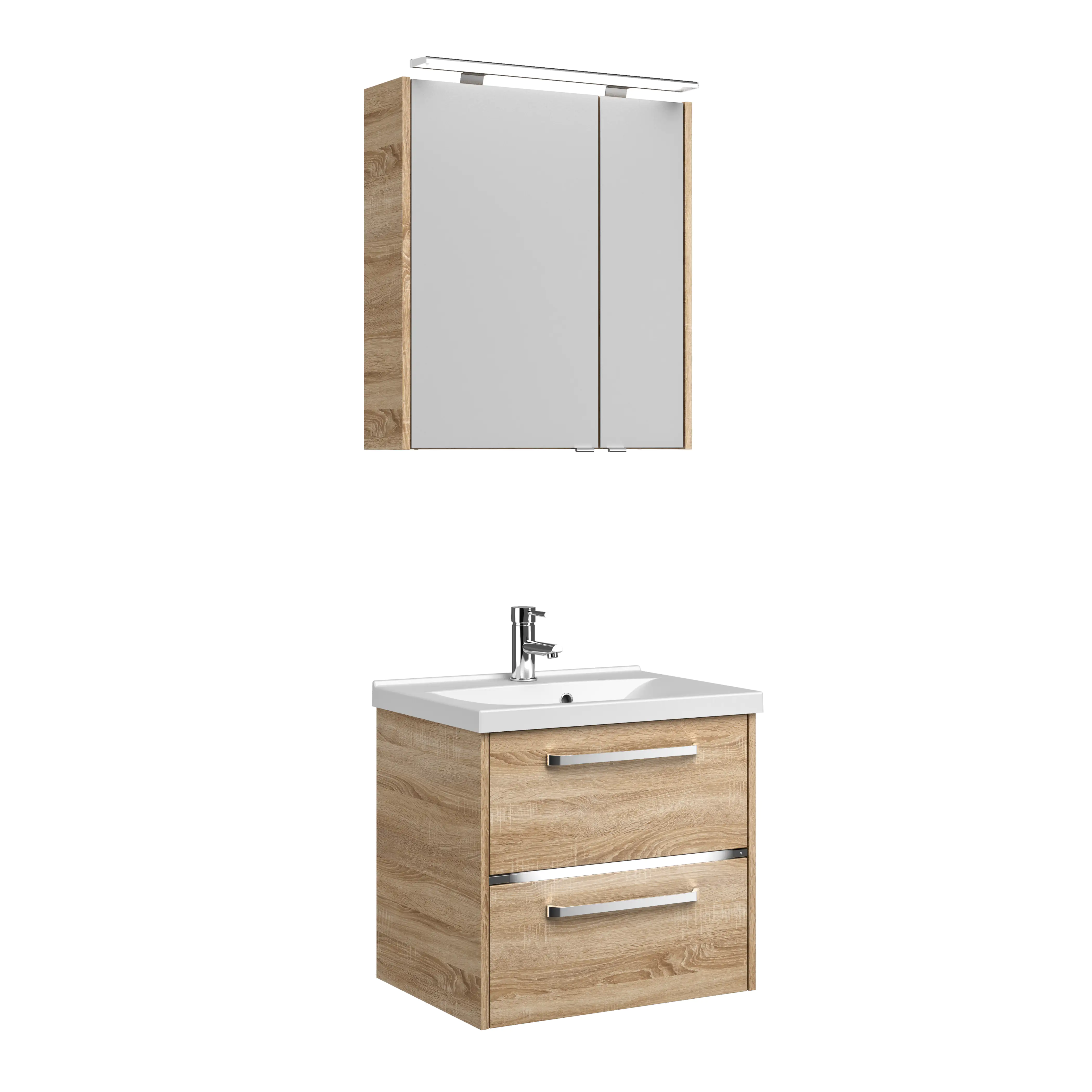 4017026170309_2 Primaster Badmöbelset Berlin eiche 65 cm LED-Leuchten, Mineralgusswaschtisch