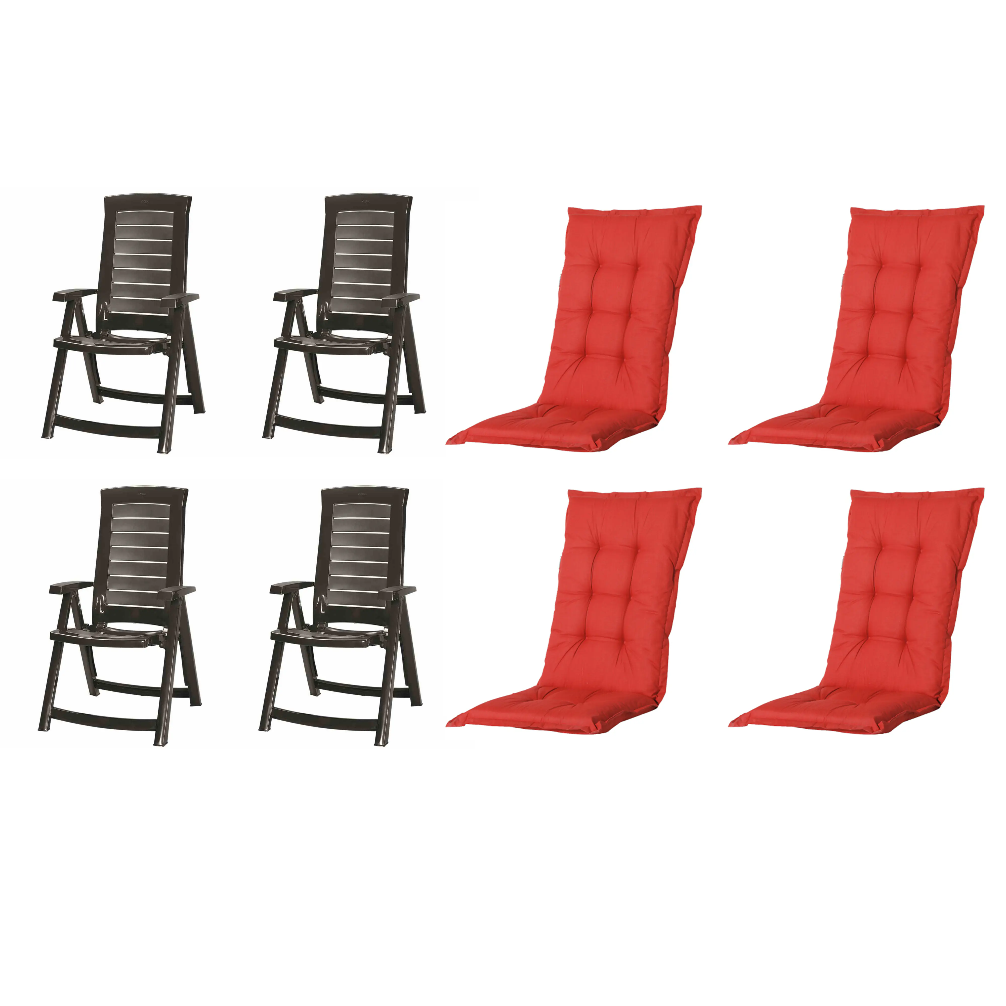 Jardin Gartenstuhl-Set Aruba mit Auflagen graphit/rot 8-tlg.